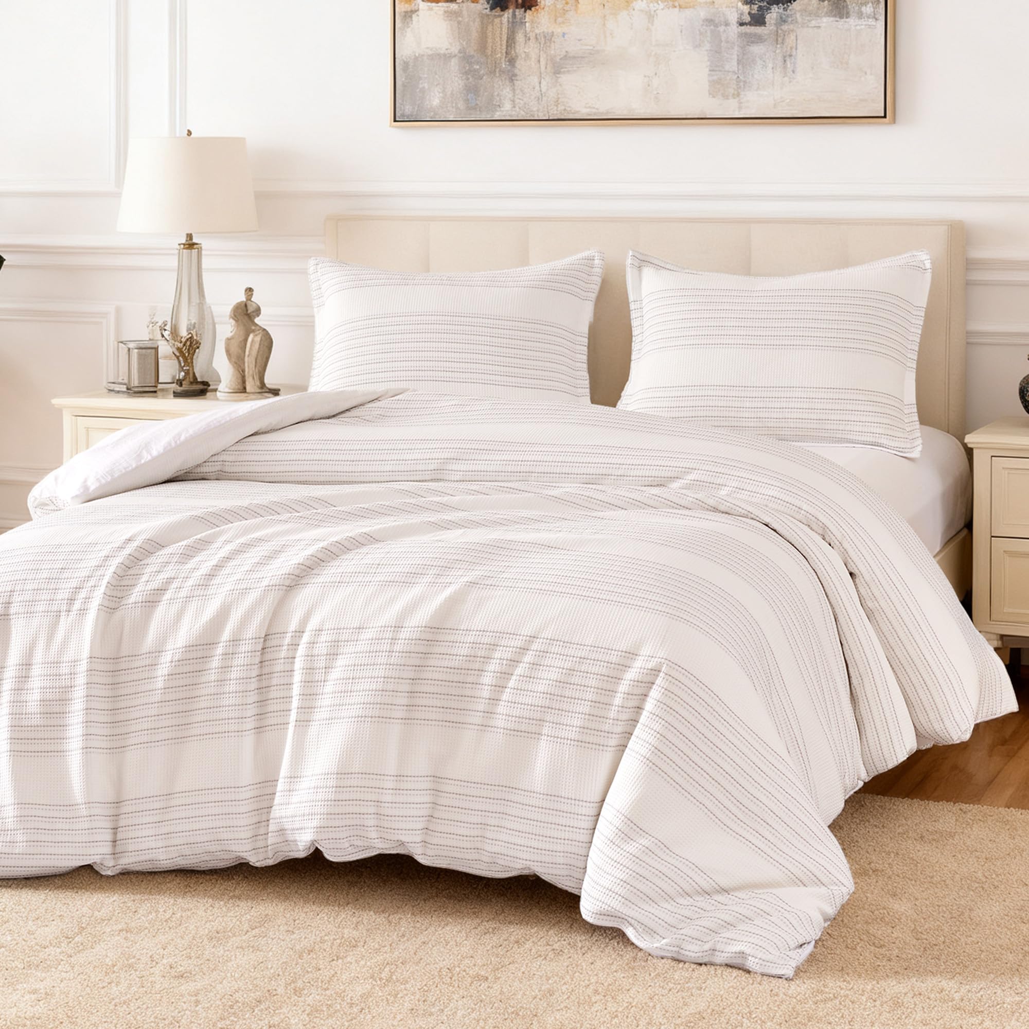 Amazon Basics Waffle Weave Microfiber 2-3 Piece Duvet Cover Set, Includes 1 Duvet Cover and 1-2 Pillow Shams