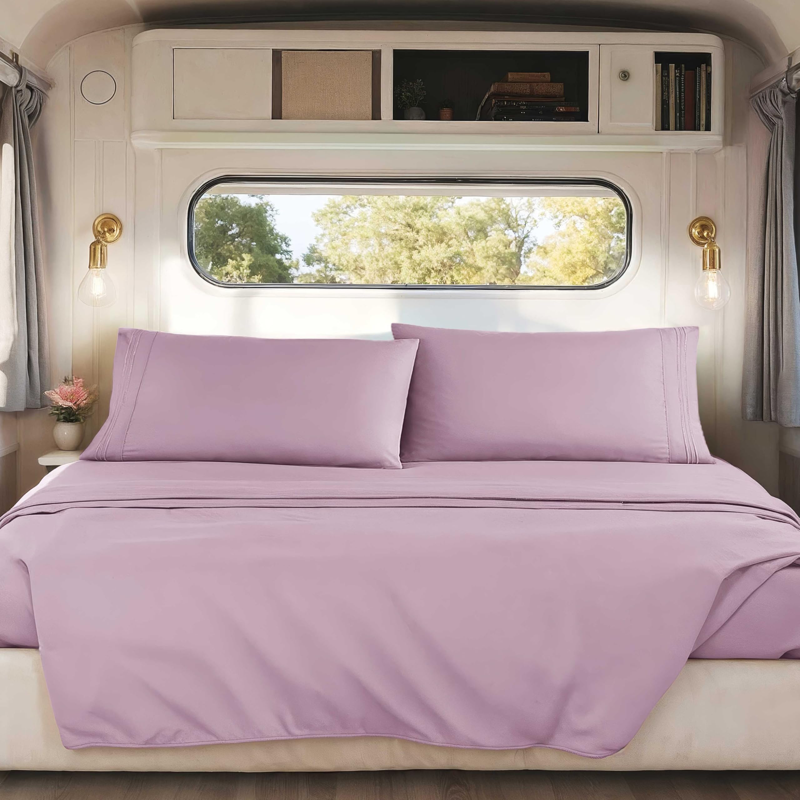 Hearth & Harbor Short Queen Sheets for RV, Queen Sheets, Silky Soft 1800 Microfiber Bed Sheet for Camper, 4 Piece RV Bedding with Pillowcases