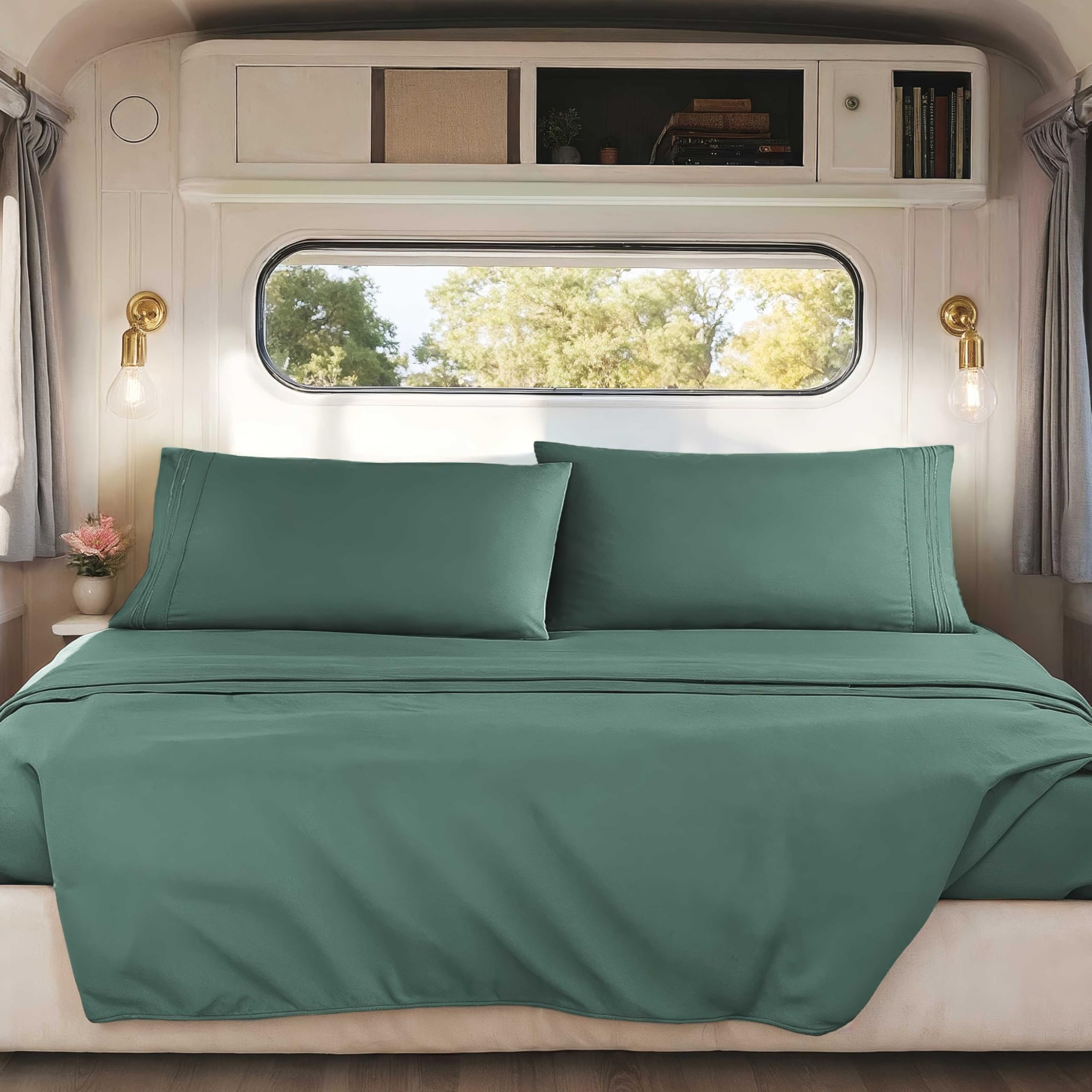 Hearth & Harbor Short Queen Sheets for RV, Queen Sheets, Silky Soft 1800 Microfiber Bed Sheet for Camper, 4 Piece RV Bedding with Pillowcases
