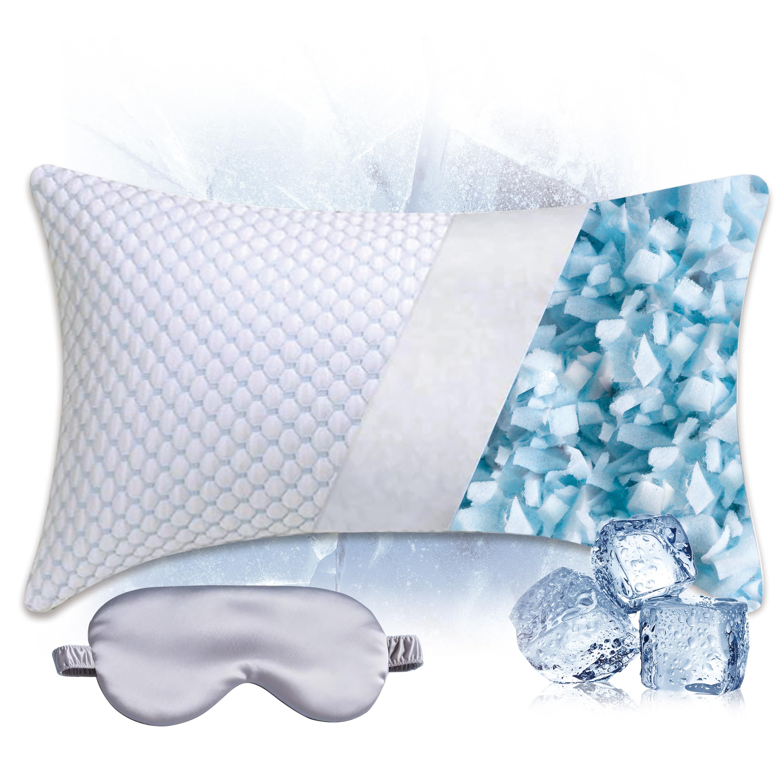 JMZANSI Premium Adjustable Shredded Memory Foam Pillow - Suitable for Side, Back, and Stomach Sleepers, with Cooling Fiber Machine Washable Cover