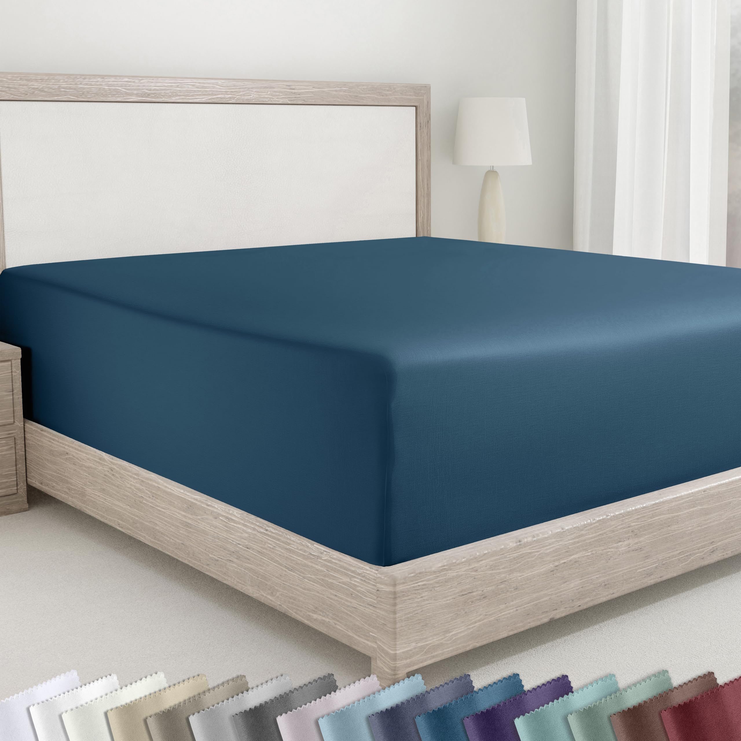 California Design Den 400 Thread Count Fitted Sheet 100% Cotton Sateen, Deep Pocket, Soft & Cooling.