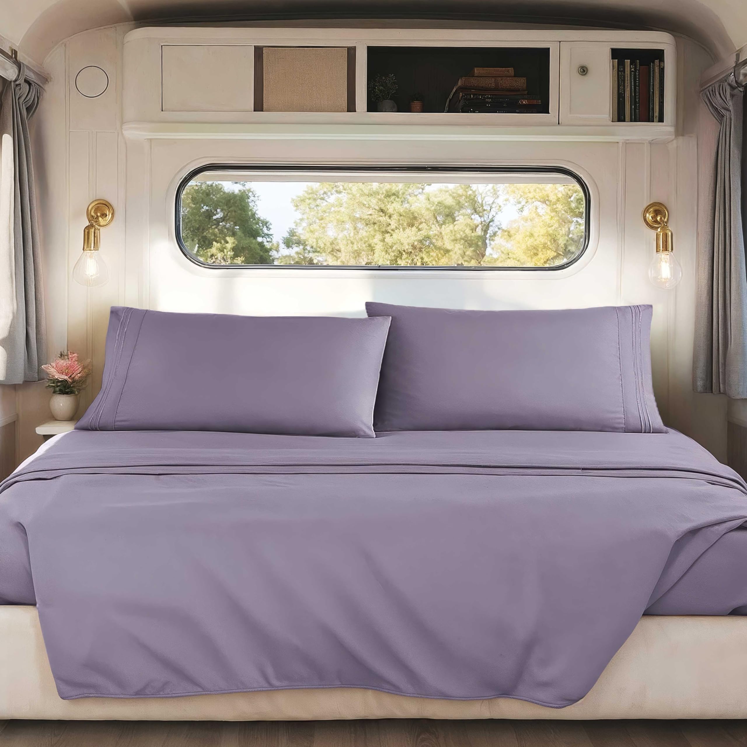 Hearth & Harbor Short Queen Sheets for RV, Queen Sheets, Silky Soft 1800 Microfiber Bed Sheet for Camper, 4 Piece RV Bedding with Pillowcases