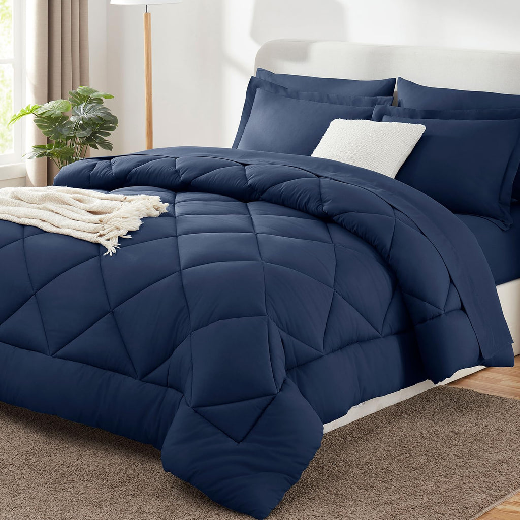 CozyLux Dark Grey Queen 7-Piece Comforter Set
