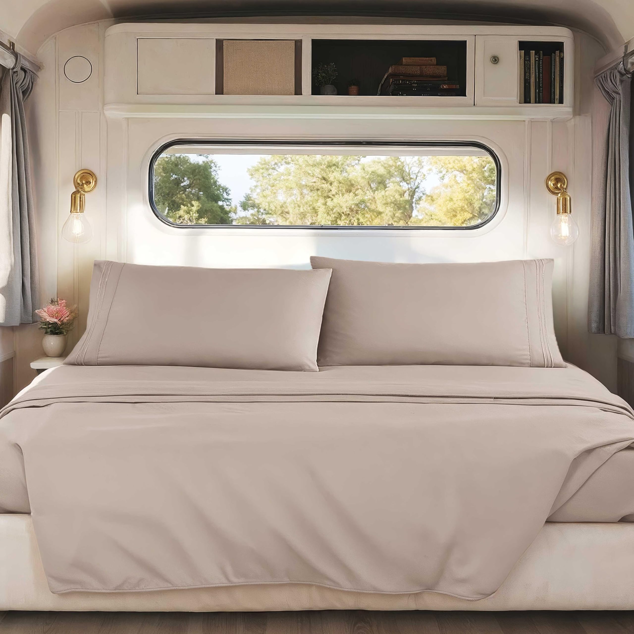 Hearth & Harbor Short Queen Sheets for RV, Queen Sheets, Silky Soft 1800 Microfiber Bed Sheet for Camper, 4 Piece RV Bedding with Pillowcases
