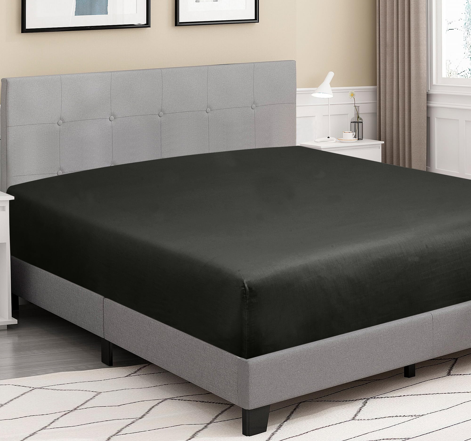 ROYALE LINENS 300 Thread Count 100% Long Staple Combed Cotton Fitted Sheet - Super Soft Deep Pocket Bottom Sheet - Fitted Sheet - Fitted Sheet Only - Elastic Sheet
