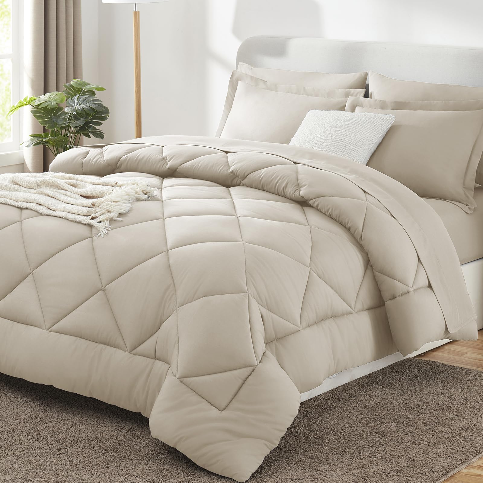 CozyLux Dark Grey Queen 7-Piece Comforter Set