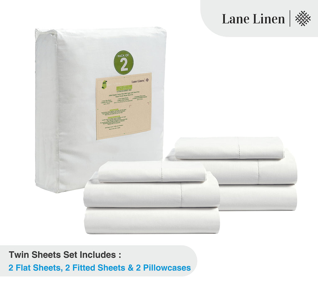 Lane Linen 100% Organic Cotton Sheet Set, Soft Cooling Bed Sheets, Hotel Quality Bed Sheet Set, Breatheble Sheet Set Deep Pocket Upto 15"