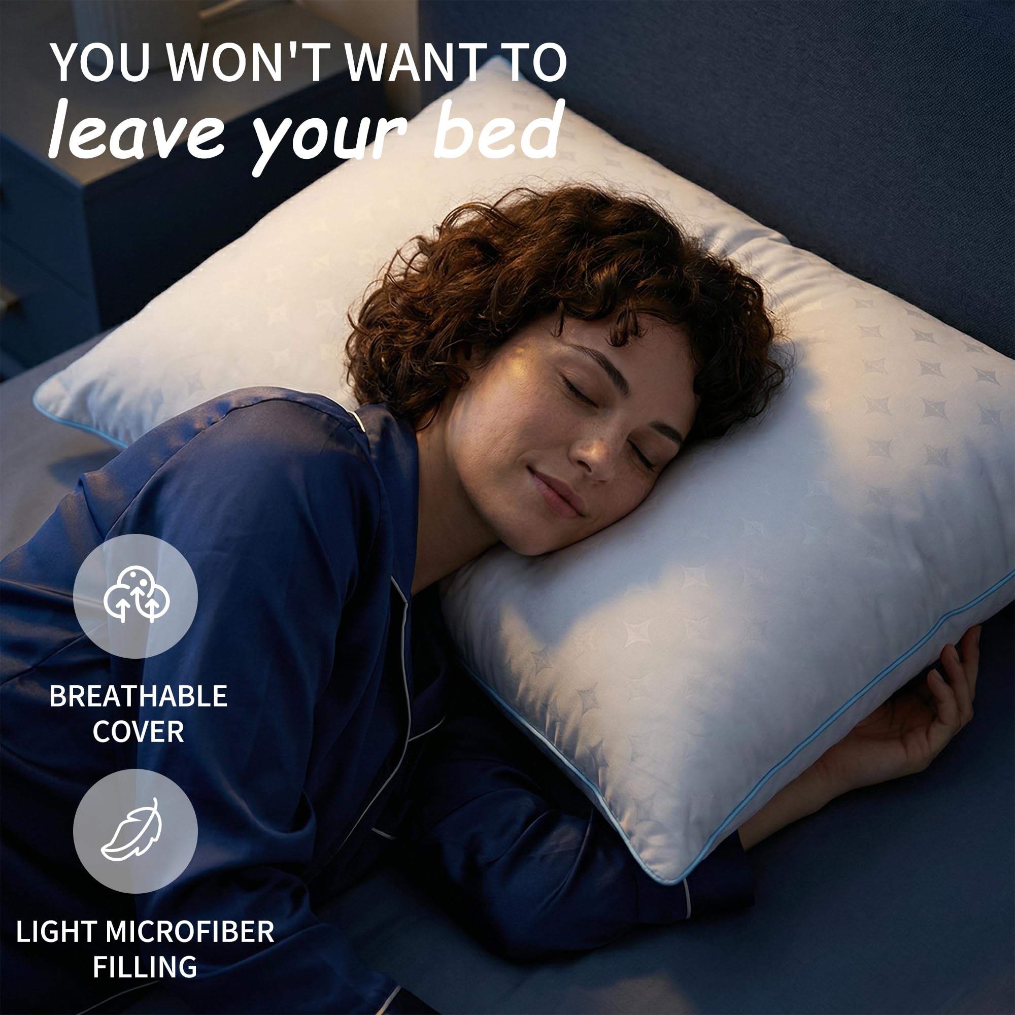 ezepilw Bed Pillows for Sleeping, Down Alternative Fill, Supportive Comfort, Hotel Style, Machine Washable, for Side Back Stomach Sleepers
