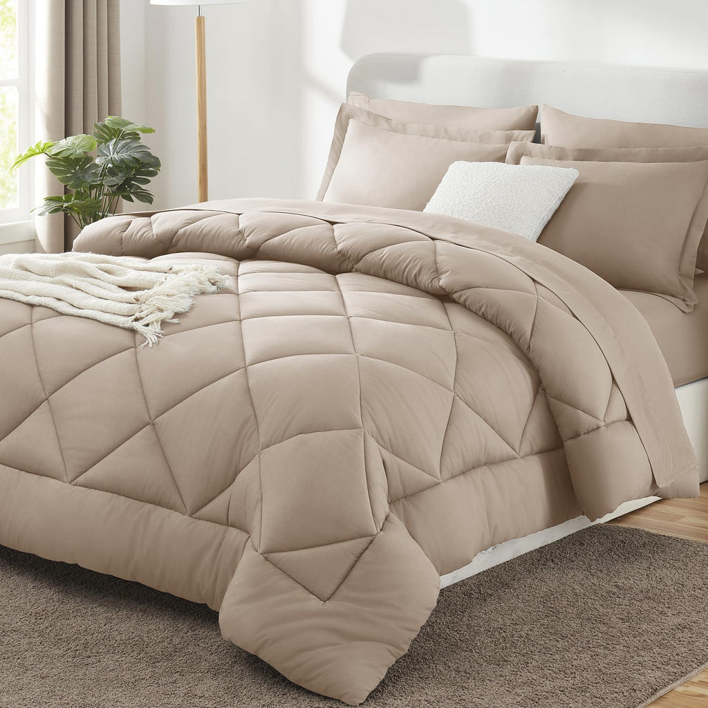 CozyLux Dark Grey Queen 7-Piece Comforter Set