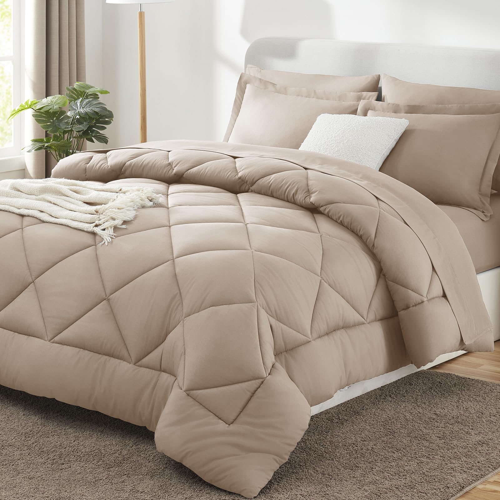 CozyLux Dark Grey Queen 7-Piece Comforter Set