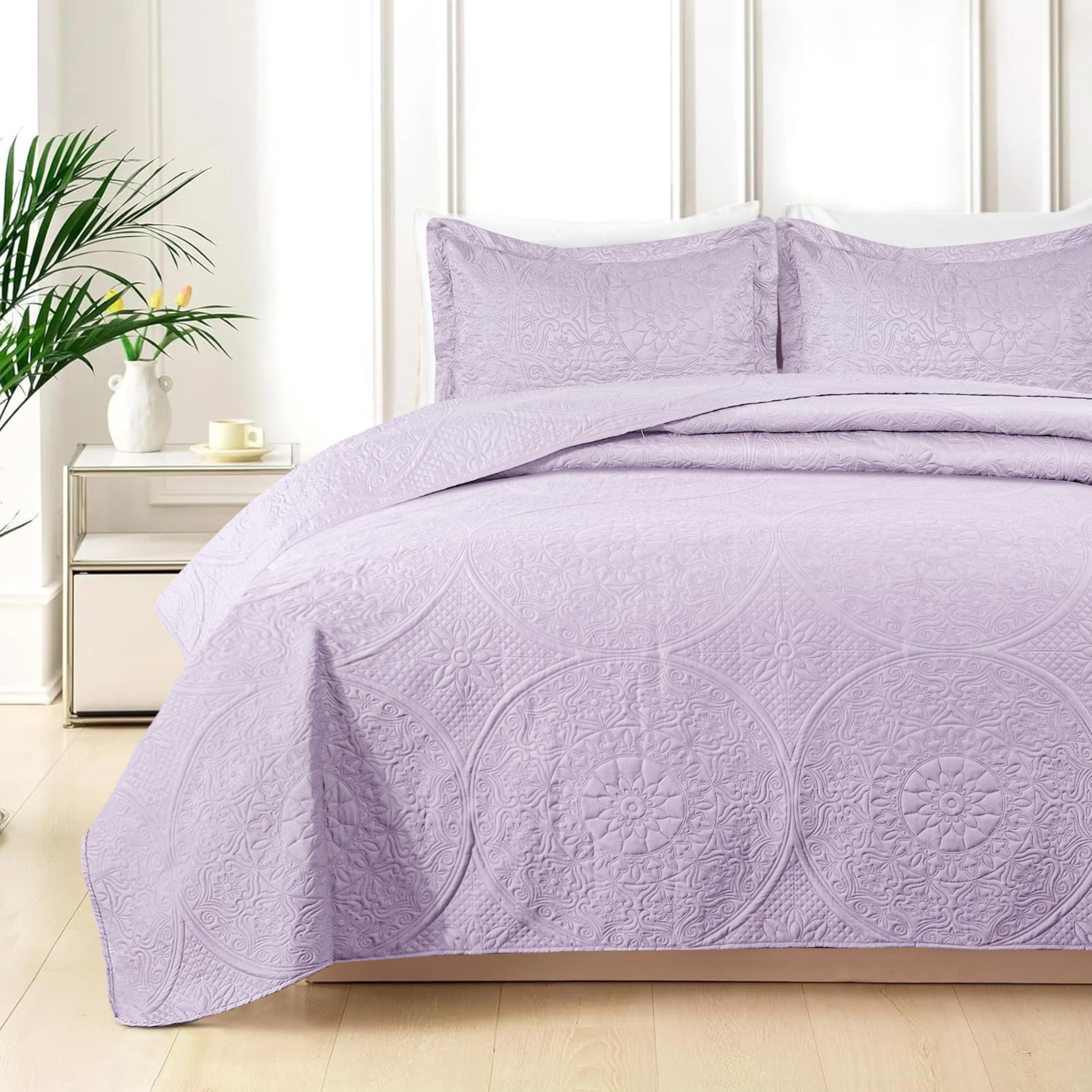 Cotton Passion Quilt Bedding Set - Lightweight Quilted Microfiber Bedspread Floral Pattern
