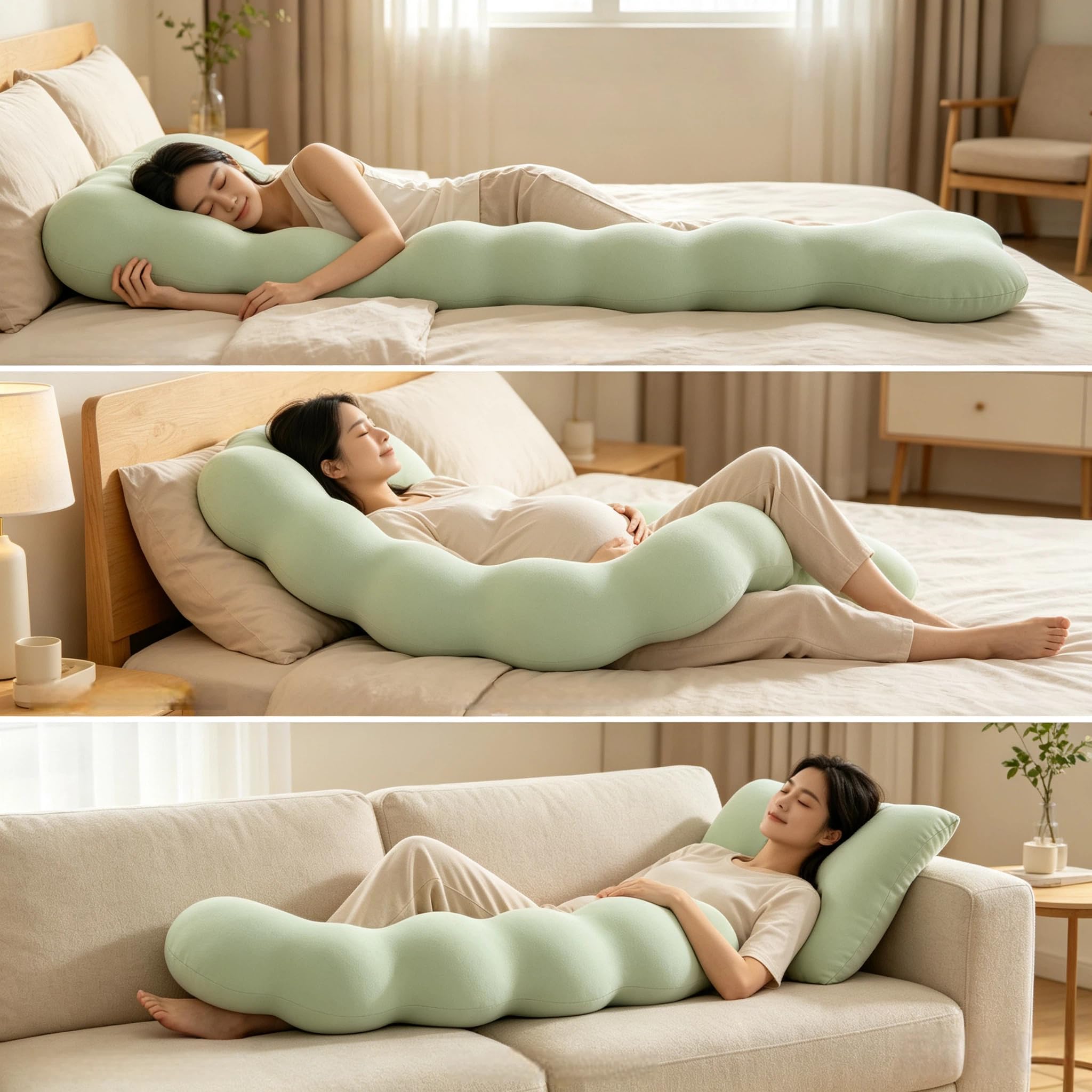 S-Shaped Cooling Body Pillow for Side Sleepers with Full Support