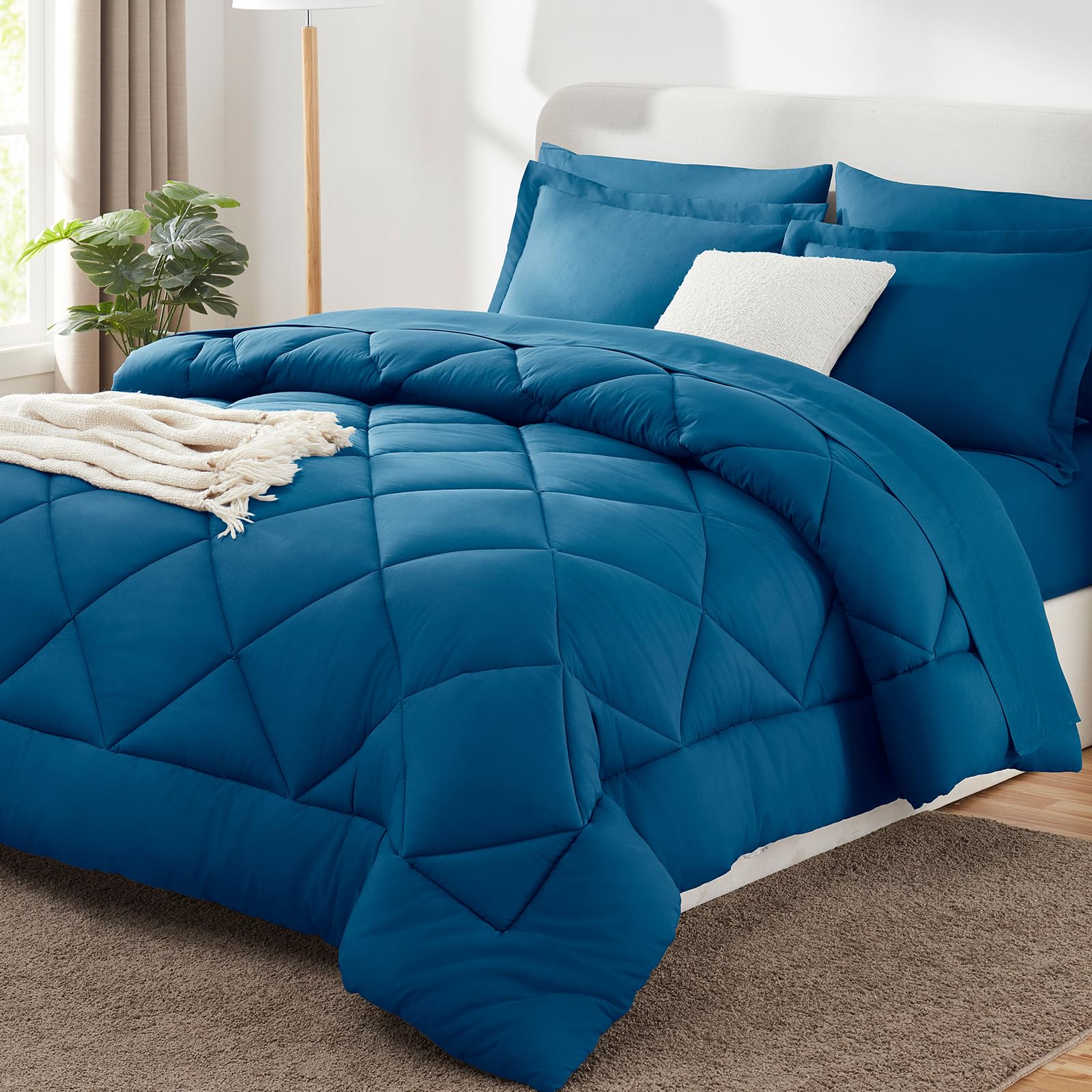 CozyLux Dark Grey Queen 7-Piece Comforter Set