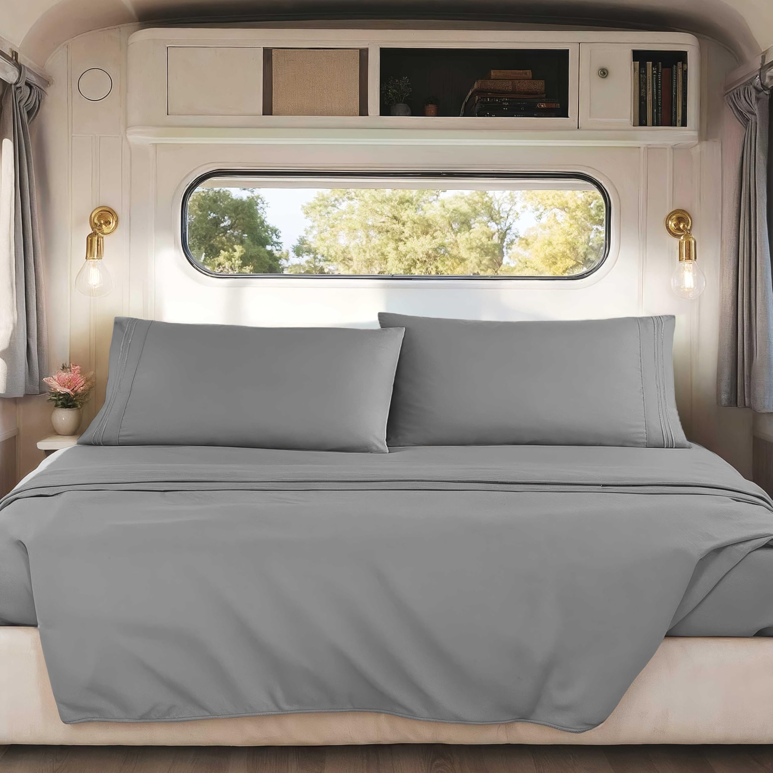 Hearth & Harbor Short Queen Sheets for RV, Queen Sheets, Silky Soft 1800 Microfiber Bed Sheet for Camper, 4 Piece RV Bedding with Pillowcases