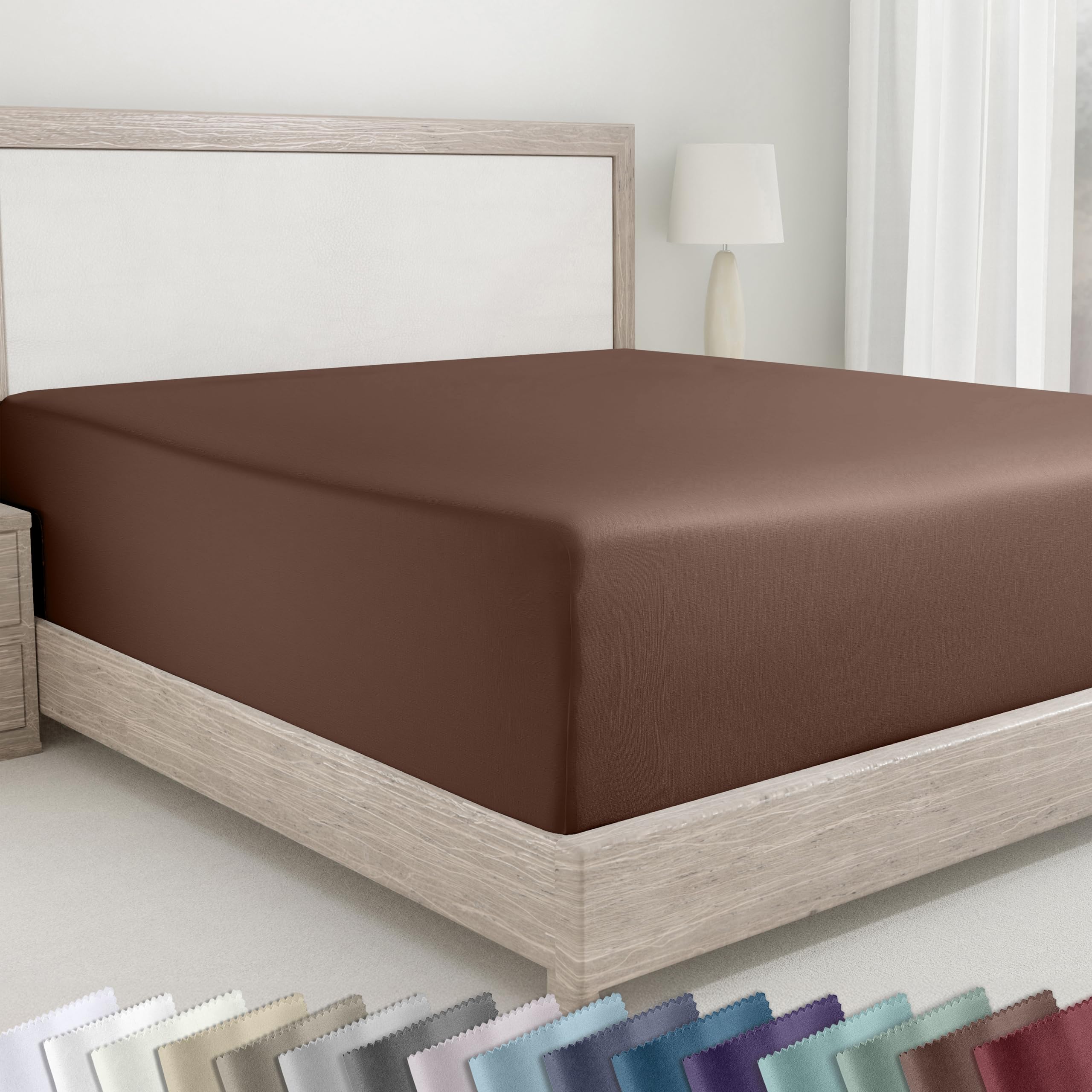 California Design Den 400 Thread Count Fitted Sheet 100% Cotton Sateen, Deep Pocket, Soft & Cooling.