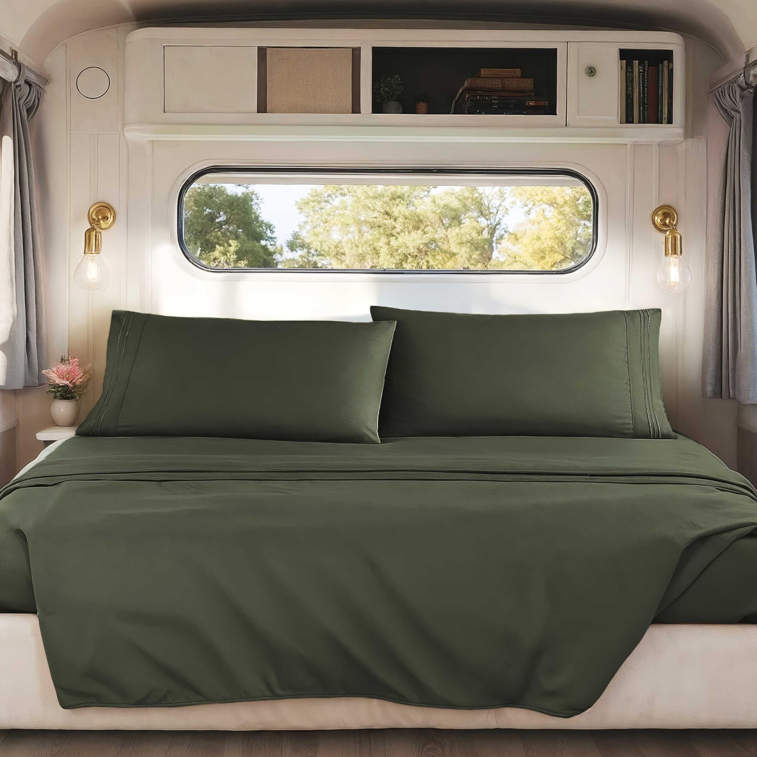 Hearth & Harbor Short Queen Sheets for RV, Queen Sheets, Silky Soft 1800 Microfiber Bed Sheet for Camper, 4 Piece RV Bedding with Pillowcases