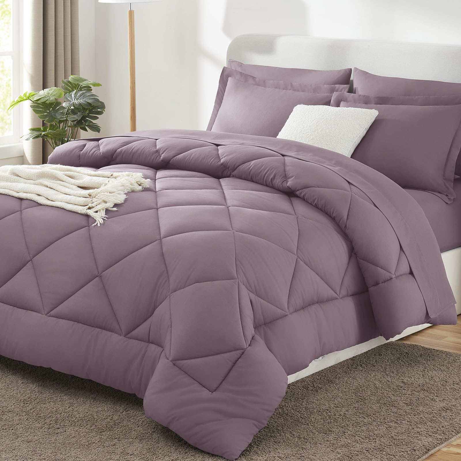CozyLux Dark Grey Queen 7-Piece Comforter Set