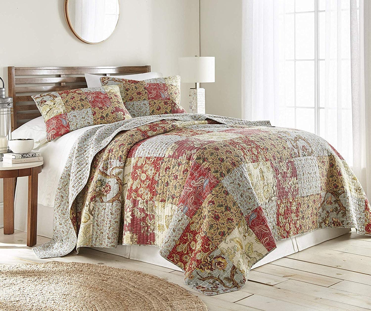 Chezmoi Collection Washed Patchwork Cotton Quilt Set - Soft Lightweight Breathable Reversible Quilted Bedspread for All Seasons