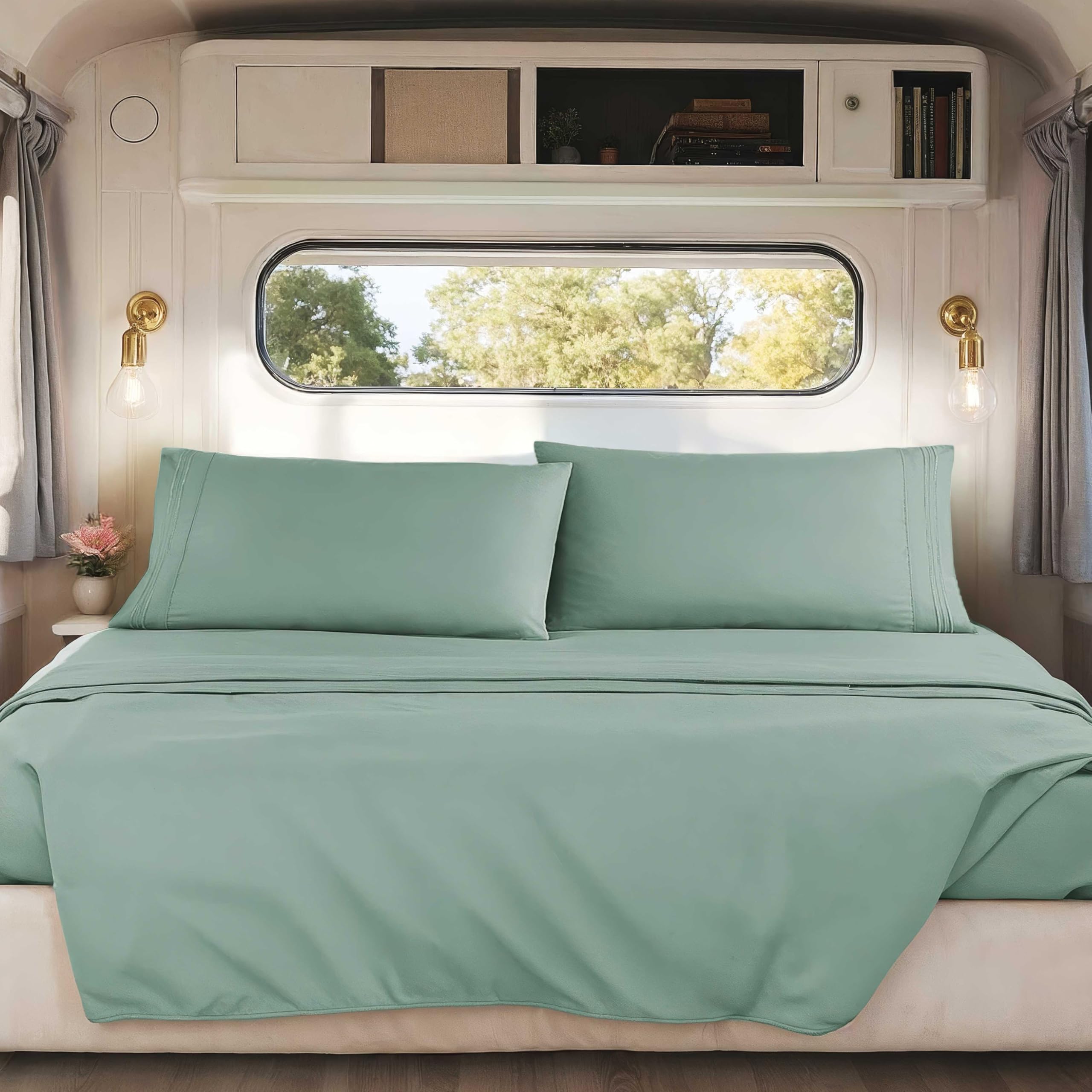 Hearth & Harbor Short Queen Sheets for RV, Queen Sheets, Silky Soft 1800 Microfiber Bed Sheet for Camper, 4 Piece RV Bedding with Pillowcases
