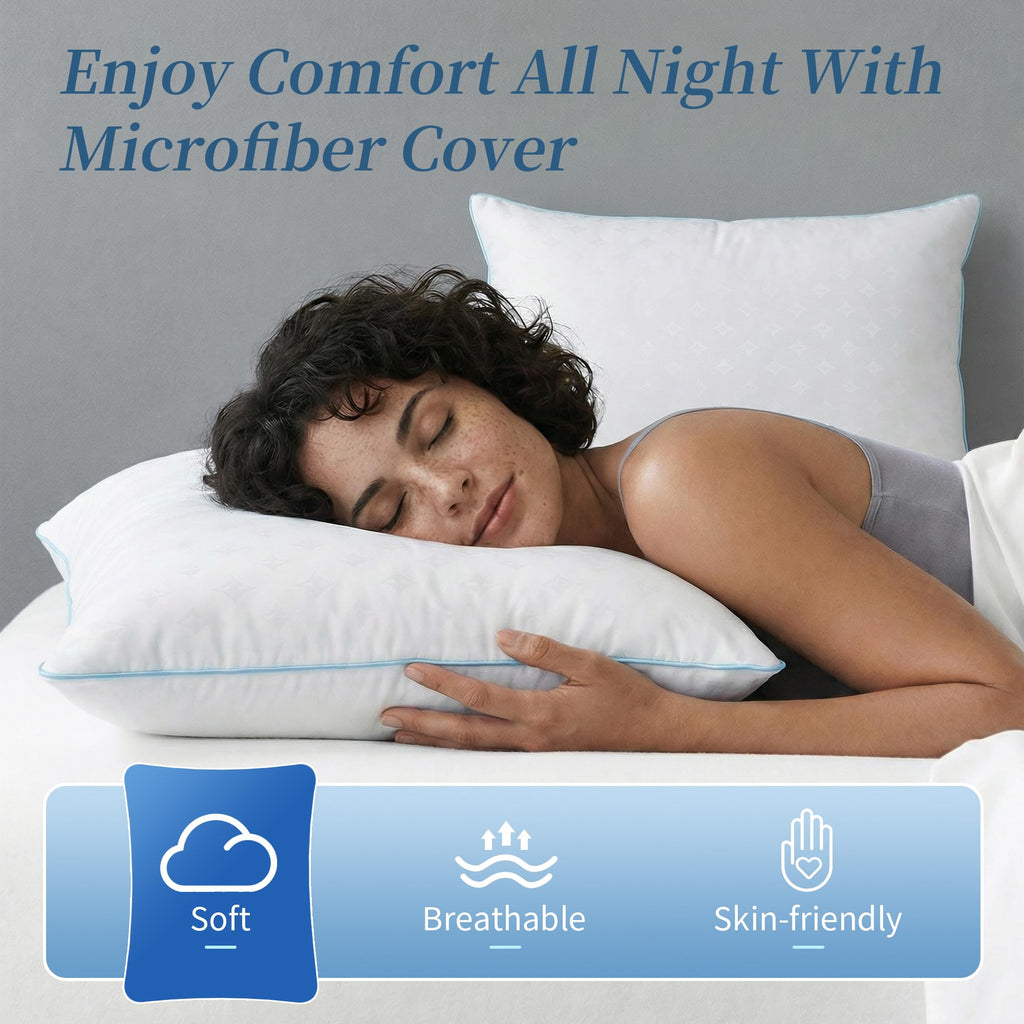 ezepilw Bed Pillows for Sleeping, Down Alternative Fill, Supportive Comfort, Hotel Style, Machine Washable, for Side Back Stomach Sleepers