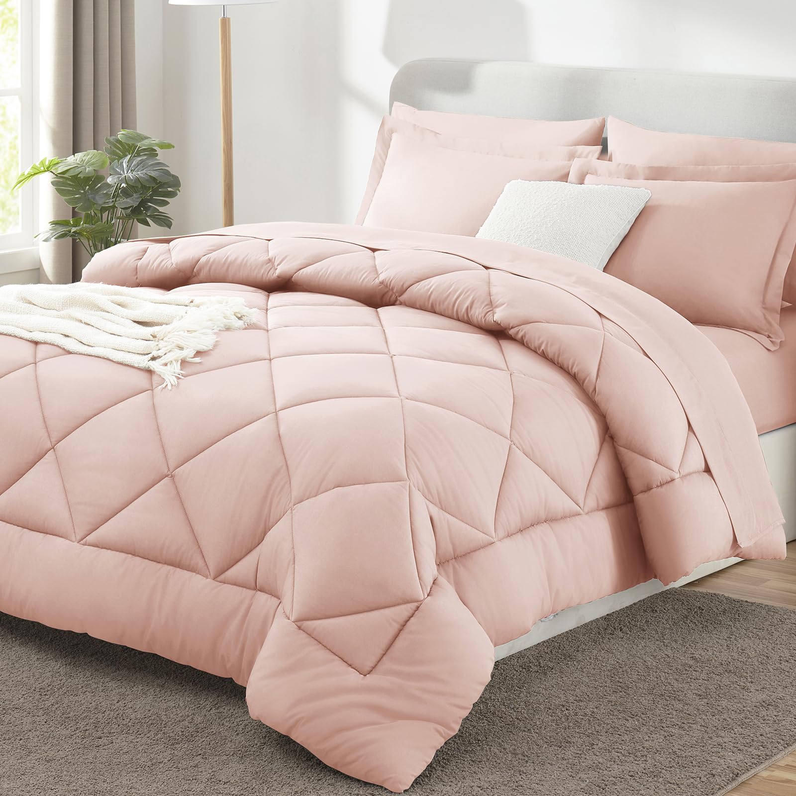 CozyLux Dark Grey Queen 7-Piece Comforter Set