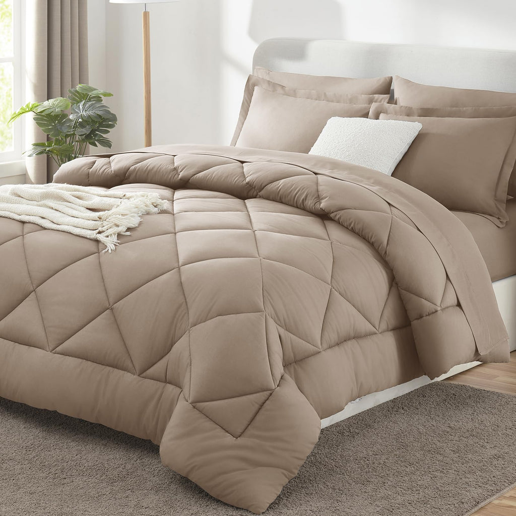 CozyLux Dark Grey Queen 7-Piece Comforter Set