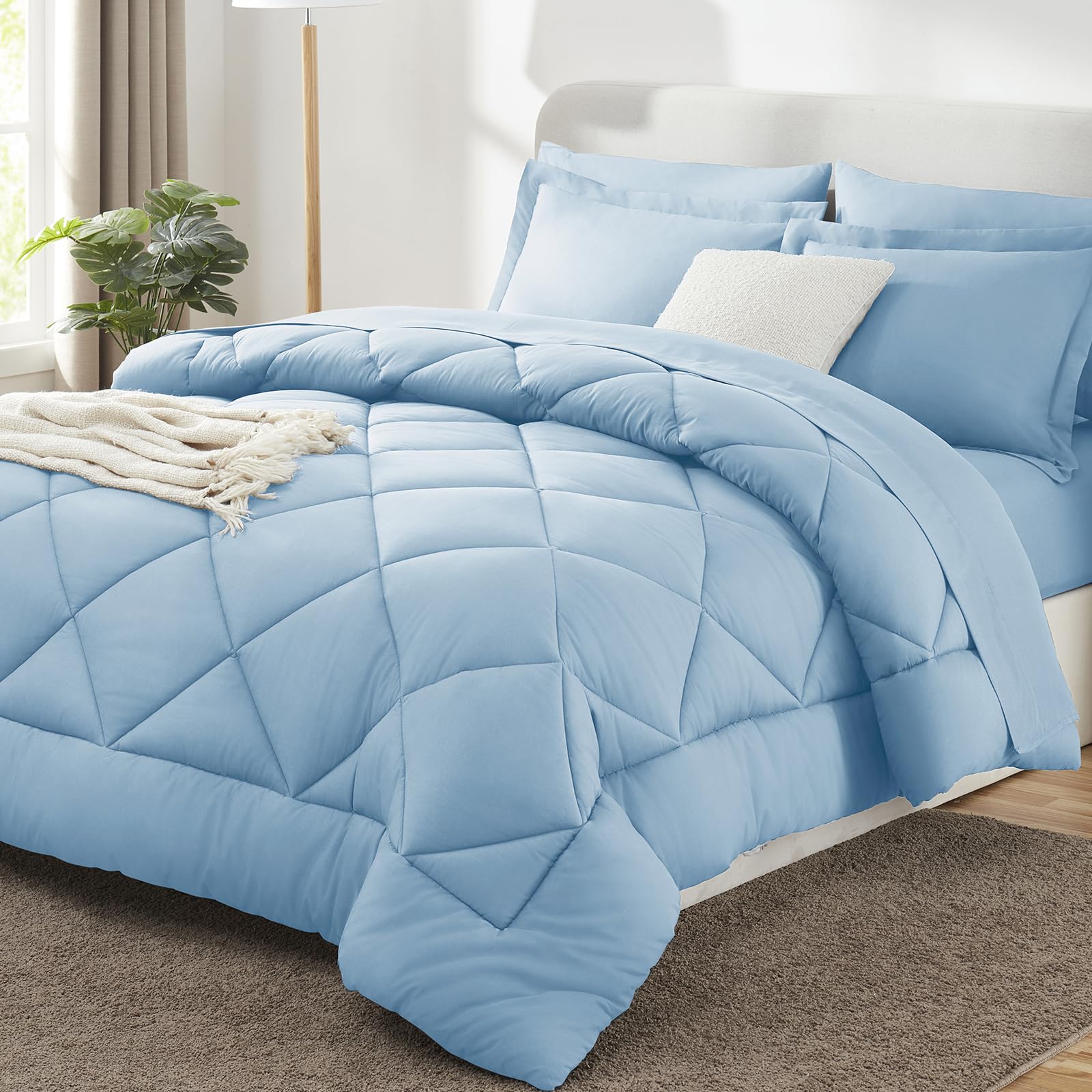 CozyLux Dark Grey Queen 7-Piece Comforter Set