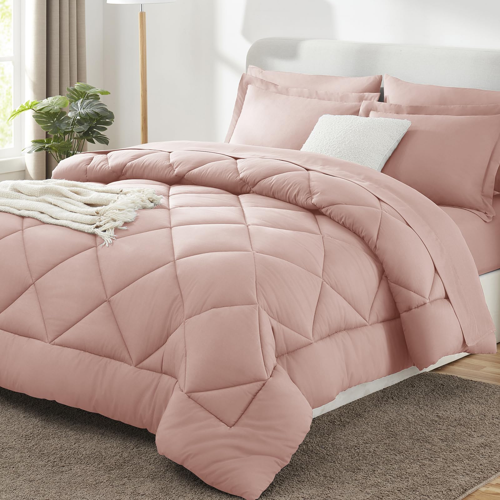 CozyLux Dark Grey Queen 7-Piece Comforter Set