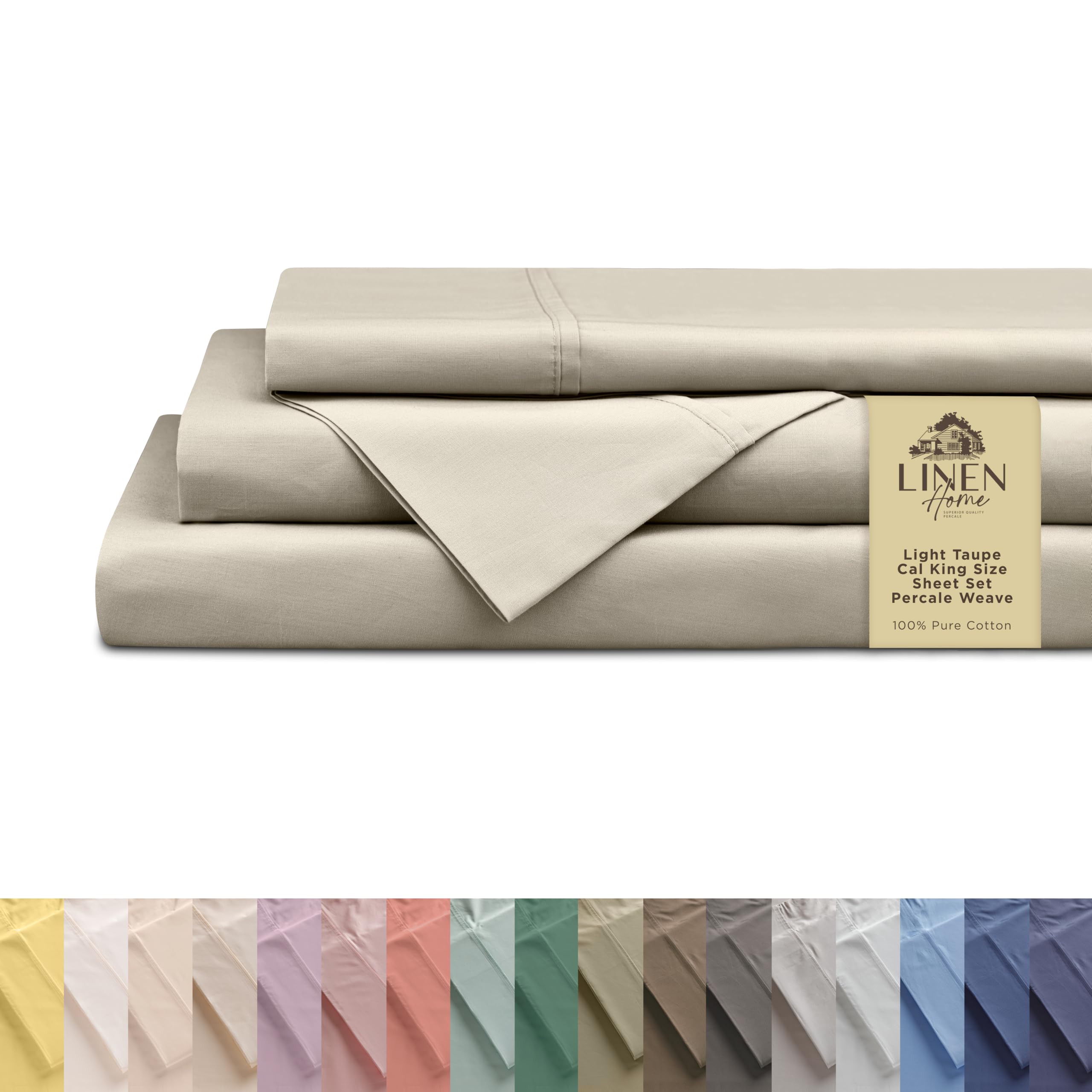 Linen Home 100% Cotton Percale Sheet Set - Deep Pocket Fitted Sheet Fits Mattress Upto 15", Pillowcases, Breathable Flat Sheet