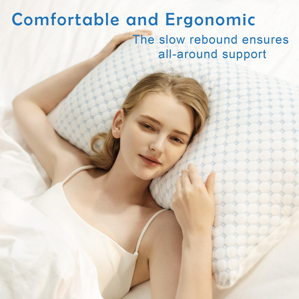 JMZANSI Premium Adjustable Shredded Memory Foam Pillow - Suitable for Side, Back, and Stomach Sleepers, with Cooling Fiber Machine Washable Cover