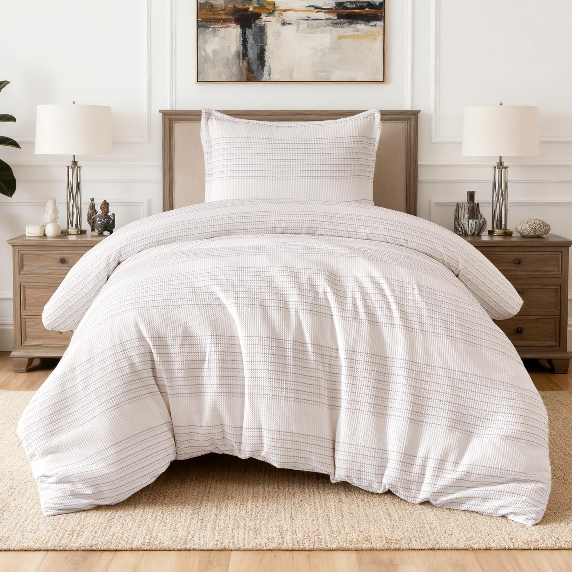 Amazon Basics Waffle Weave Microfiber 2-3 Piece Duvet Cover Set, Includes 1 Duvet Cover and 1-2 Pillow Shams