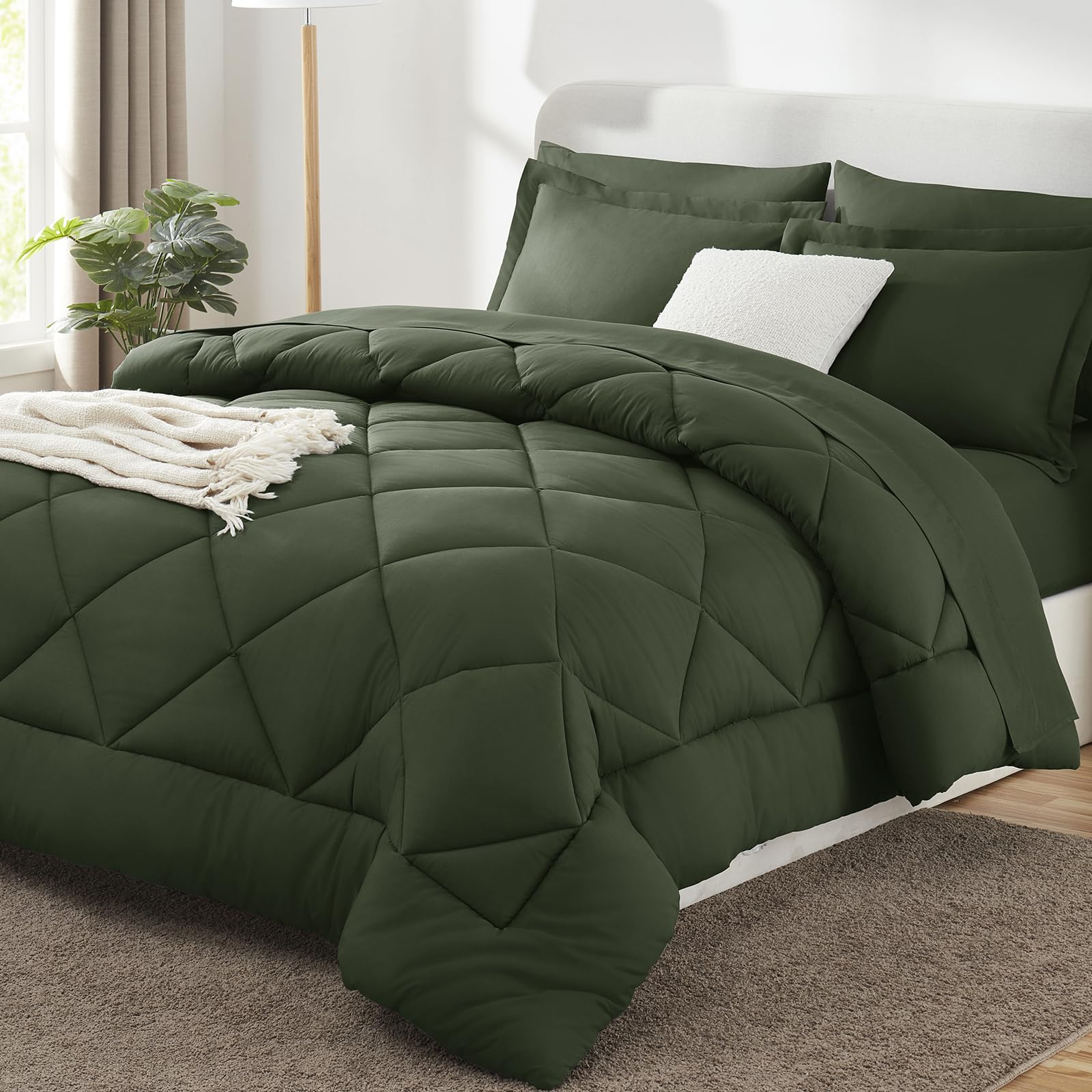 CozyLux Dark Grey Queen 7-Piece Comforter Set