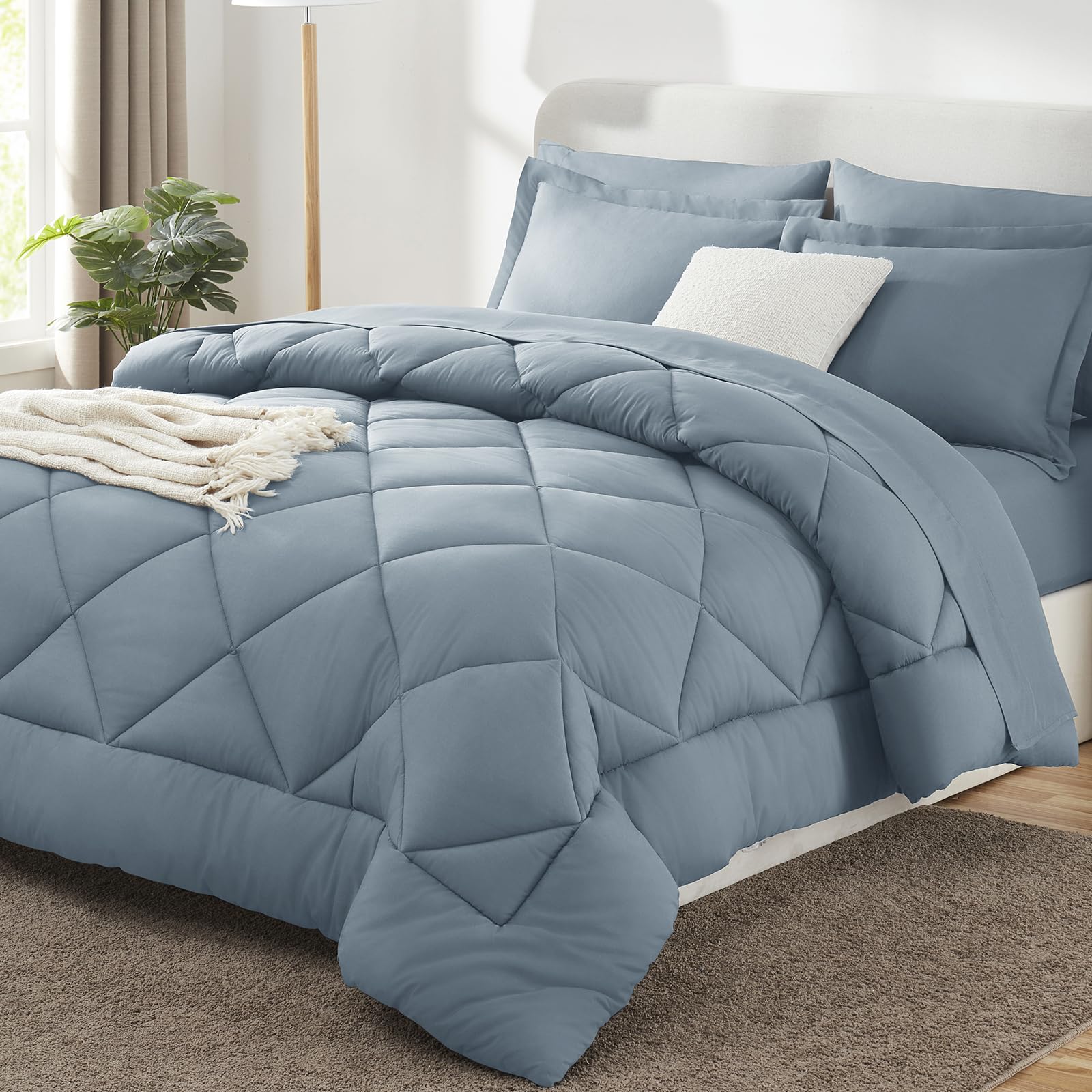 CozyLux Dark Grey Queen 7-Piece Comforter Set
