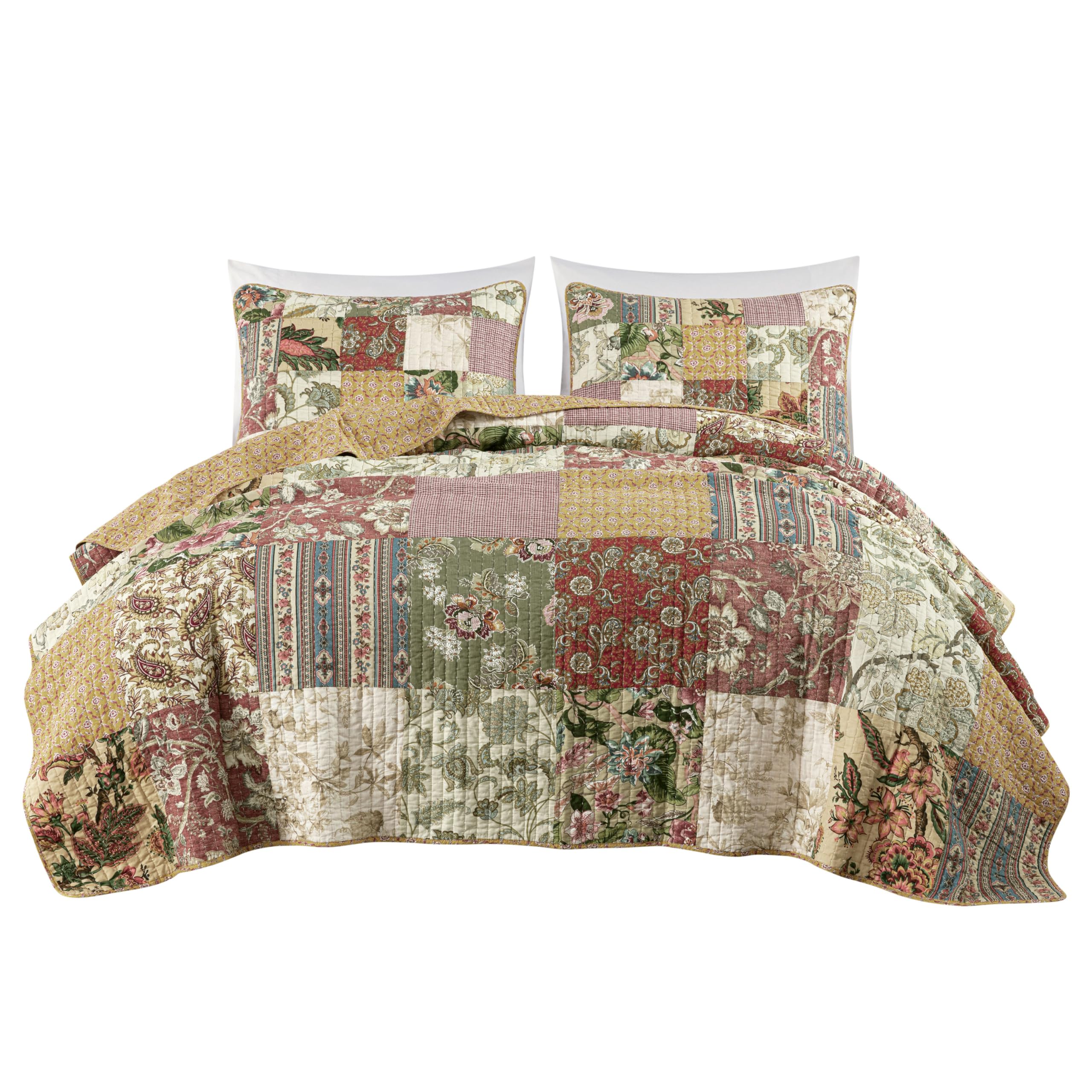 Chezmoi Collection Washed Patchwork Cotton Quilt Set - Soft Lightweight Breathable Reversible Quilted Bedspread for All Seasons