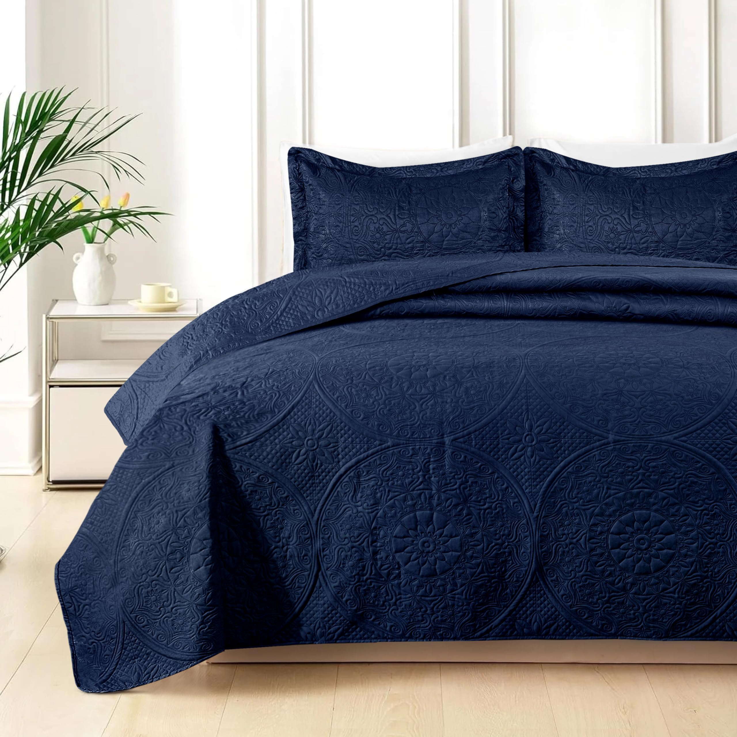 Cotton Passion Quilt Bedding Set - Lightweight Quilted Microfiber Bedspread Floral Pattern