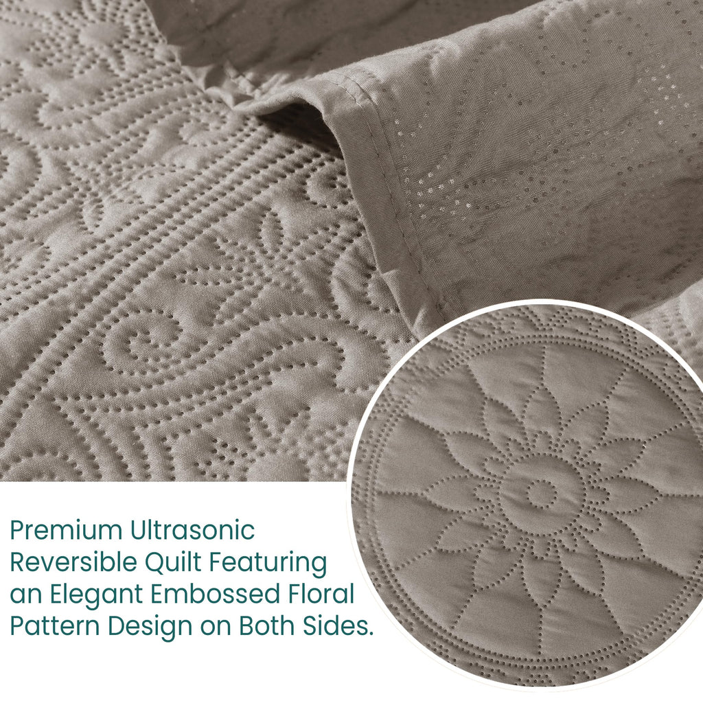 Cotton Passion Quilt Bedding Set - Lightweight Quilted Microfiber Bedspread Floral Pattern
