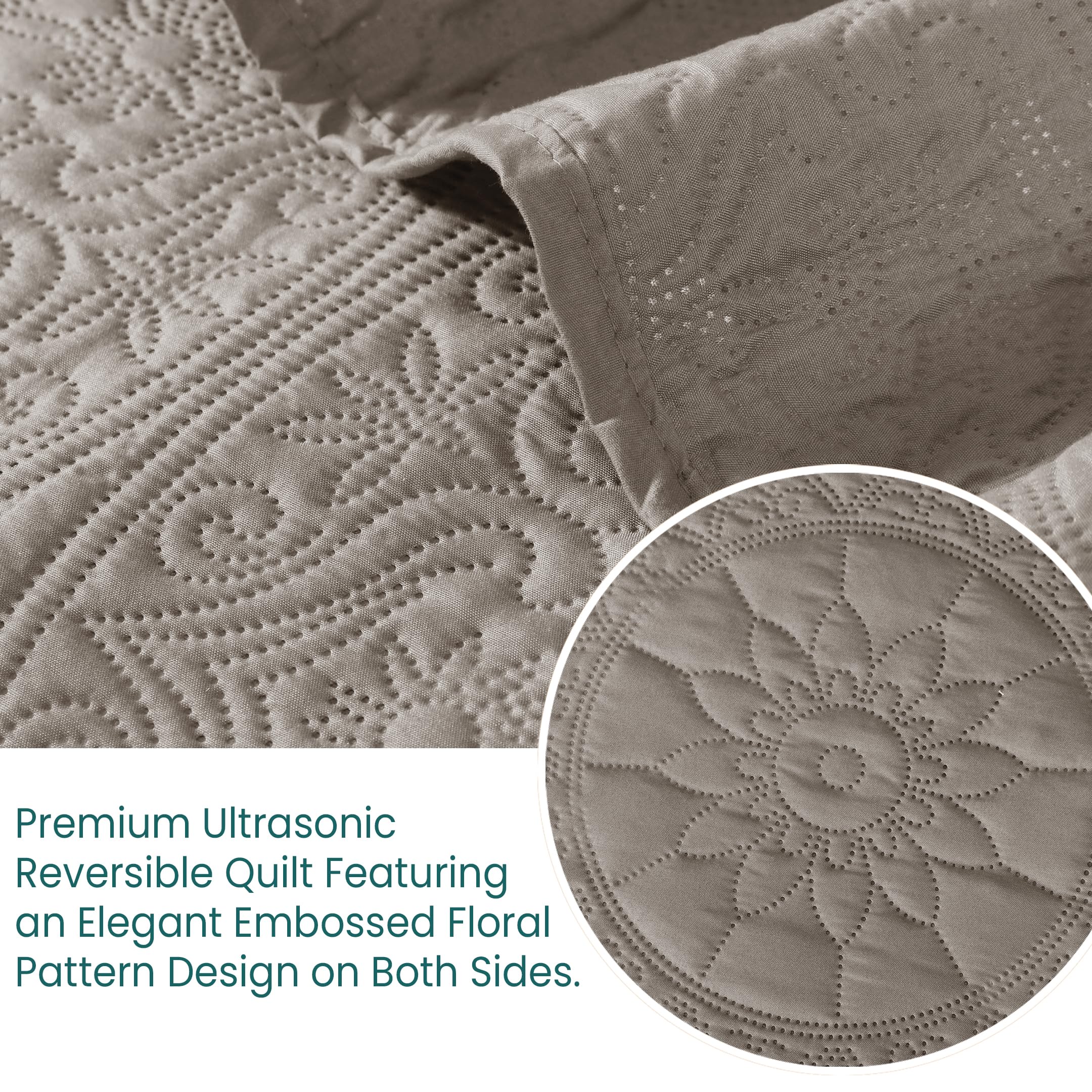 Cotton Passion Quilt Bedding Set - Lightweight Quilted Microfiber Bedspread Floral Pattern