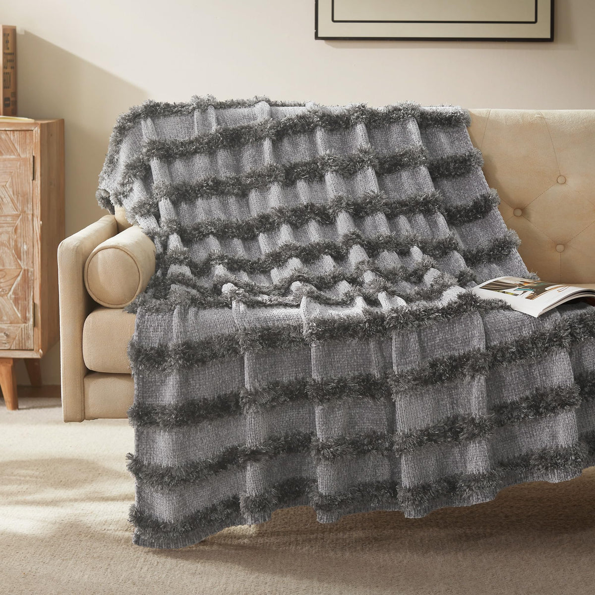 SLEEP ZONE Chenille Throw Blanket for Couch and Bed