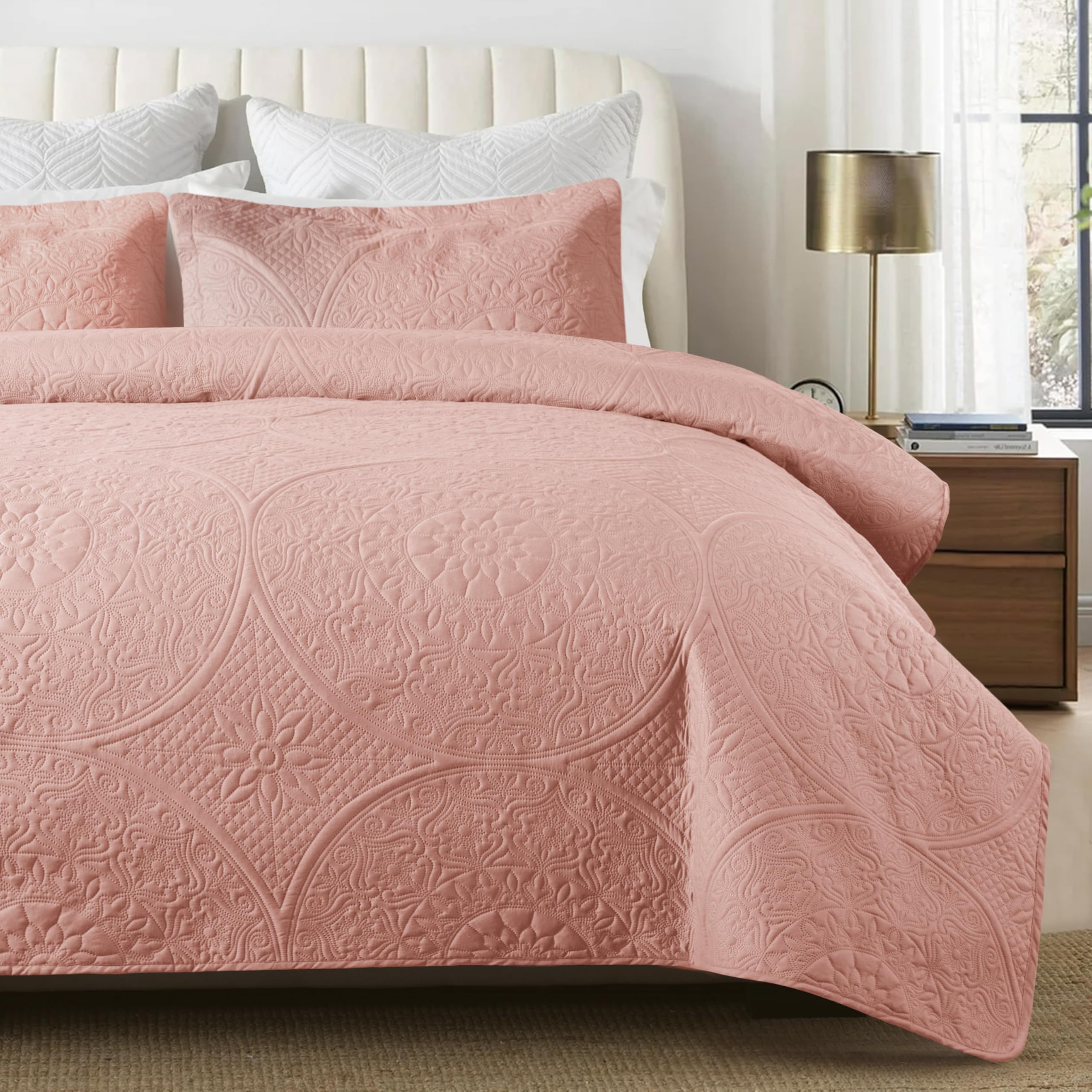Cotton Passion Quilt Bedding Set - Lightweight Quilted Microfiber Bedspread Floral Pattern