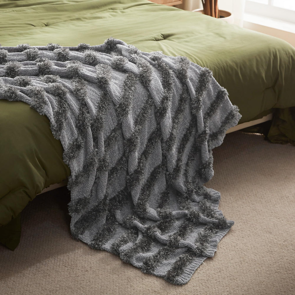 SLEEP ZONE Chenille Throw Blanket for Couch and Bed
