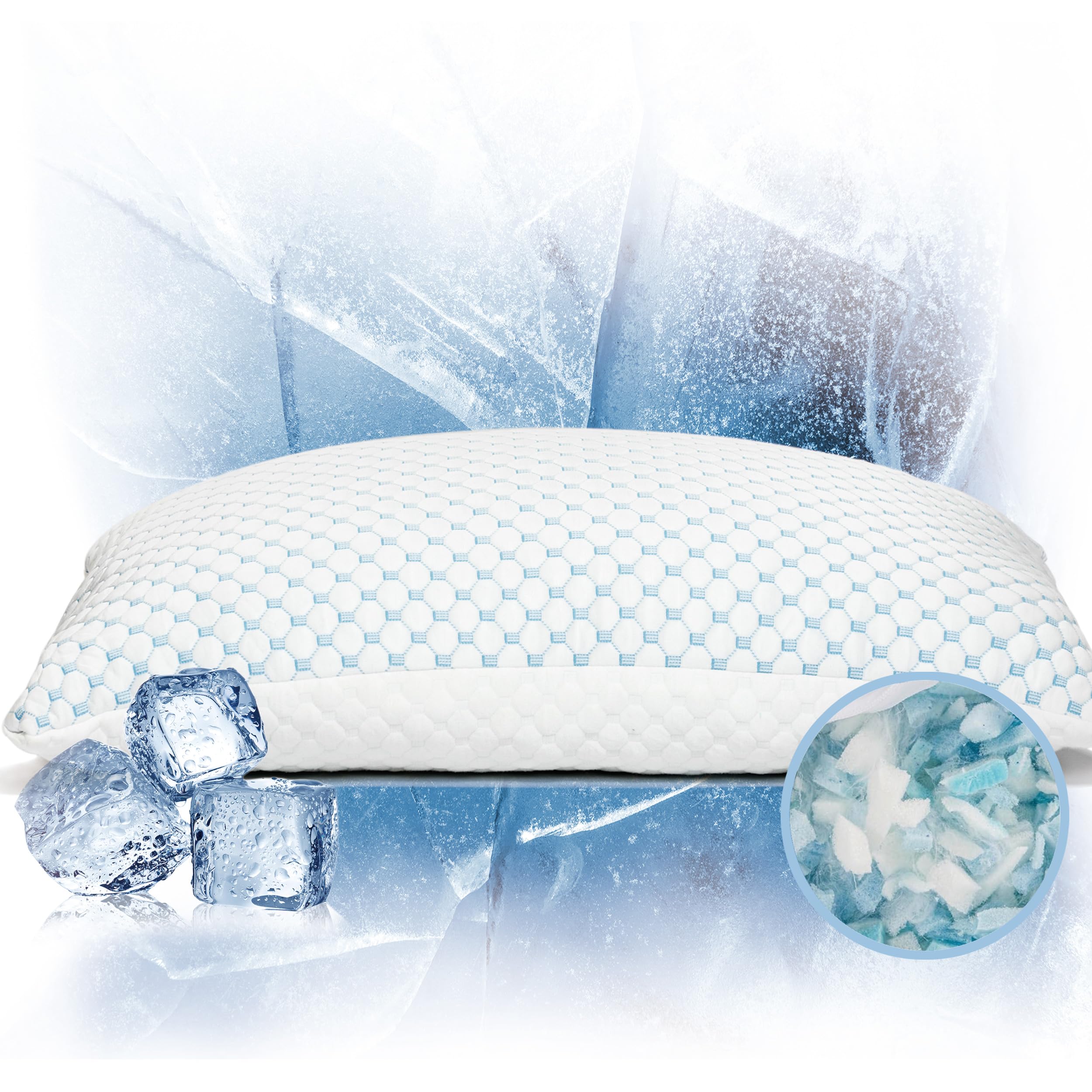 JMZANSI Premium Adjustable Shredded Memory Foam Pillow - Suitable for Side, Back, and Stomach Sleepers, with Cooling Fiber Machine Washable Cover