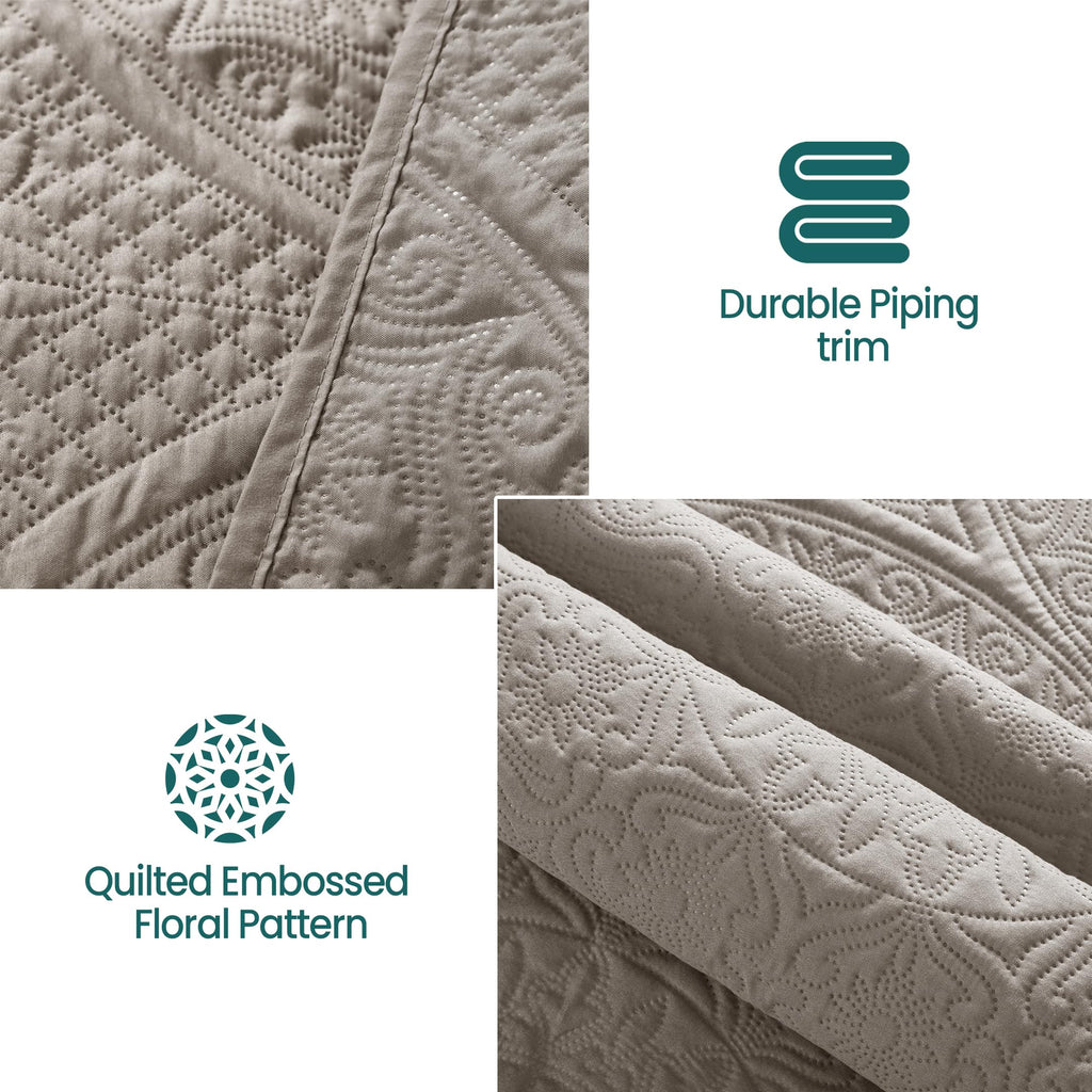 Cotton Passion Quilt Bedding Set - Lightweight Quilted Microfiber Bedspread Floral Pattern