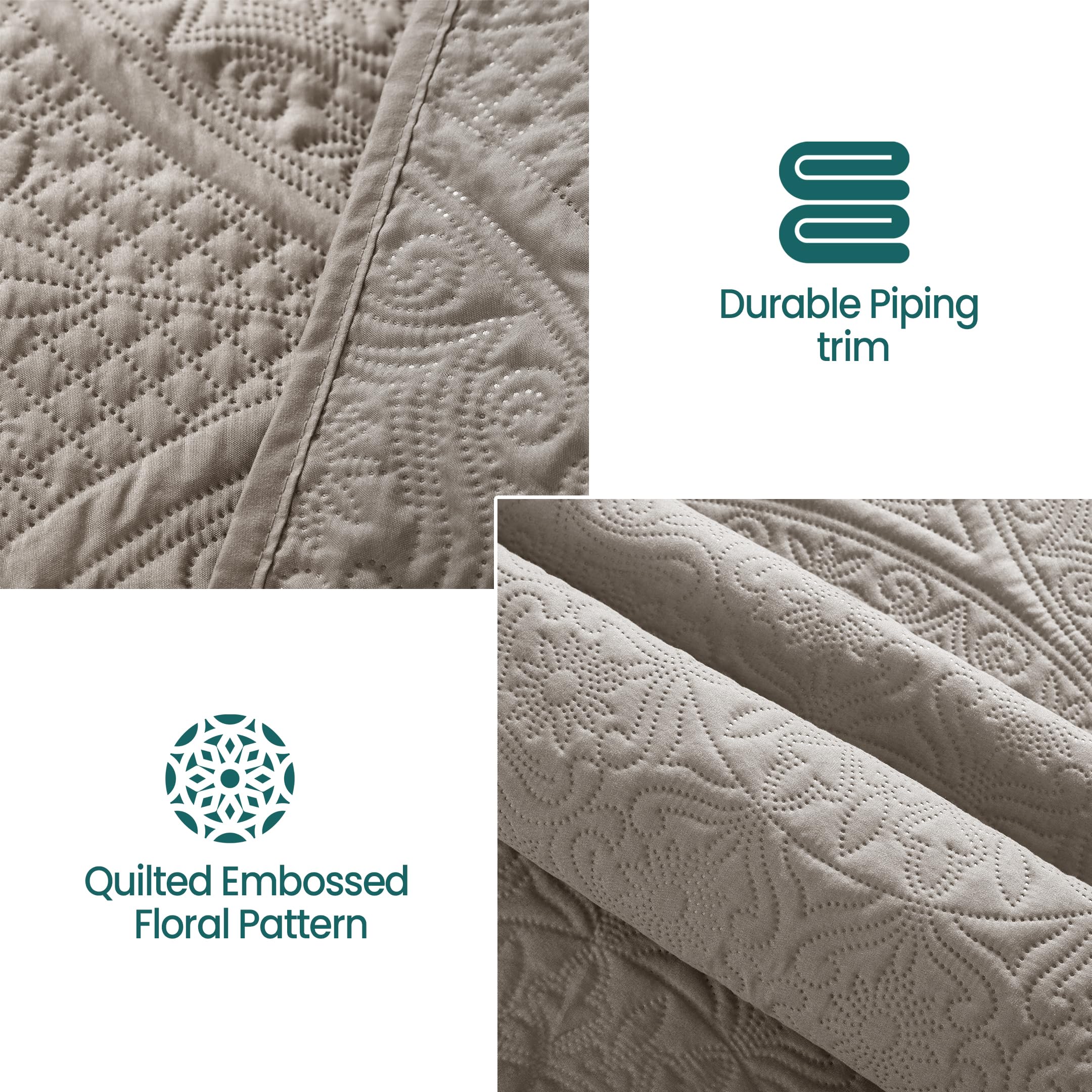 Cotton Passion Quilt Bedding Set - Lightweight Quilted Microfiber Bedspread Floral Pattern