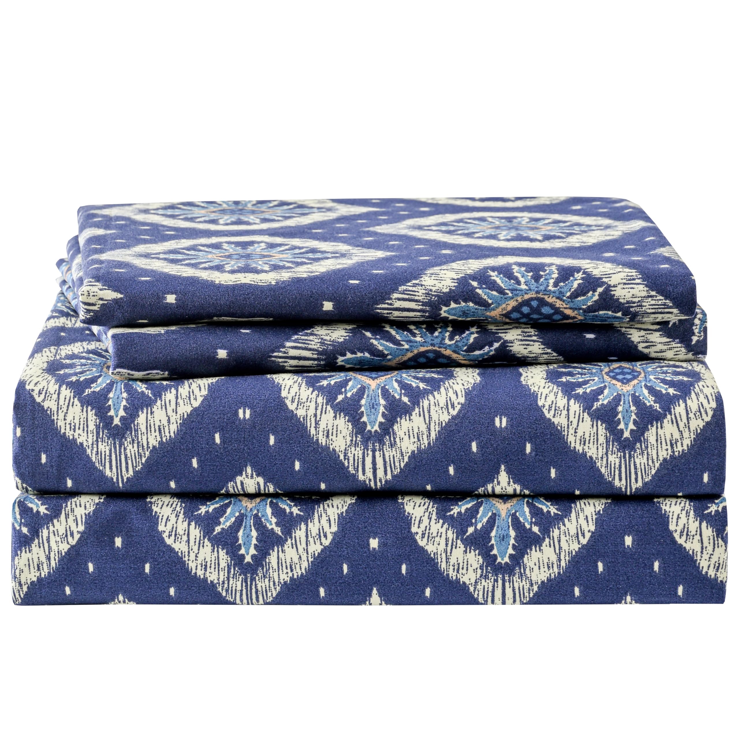 Yibeizi Floral Printed Sheet Set, Boho Pattern Bed Sheets Cooling Bedding Sheets & Pillowcases Soft Microfiber 15" Extra Deep Pocket Fitted Bedsheet 4 Piece