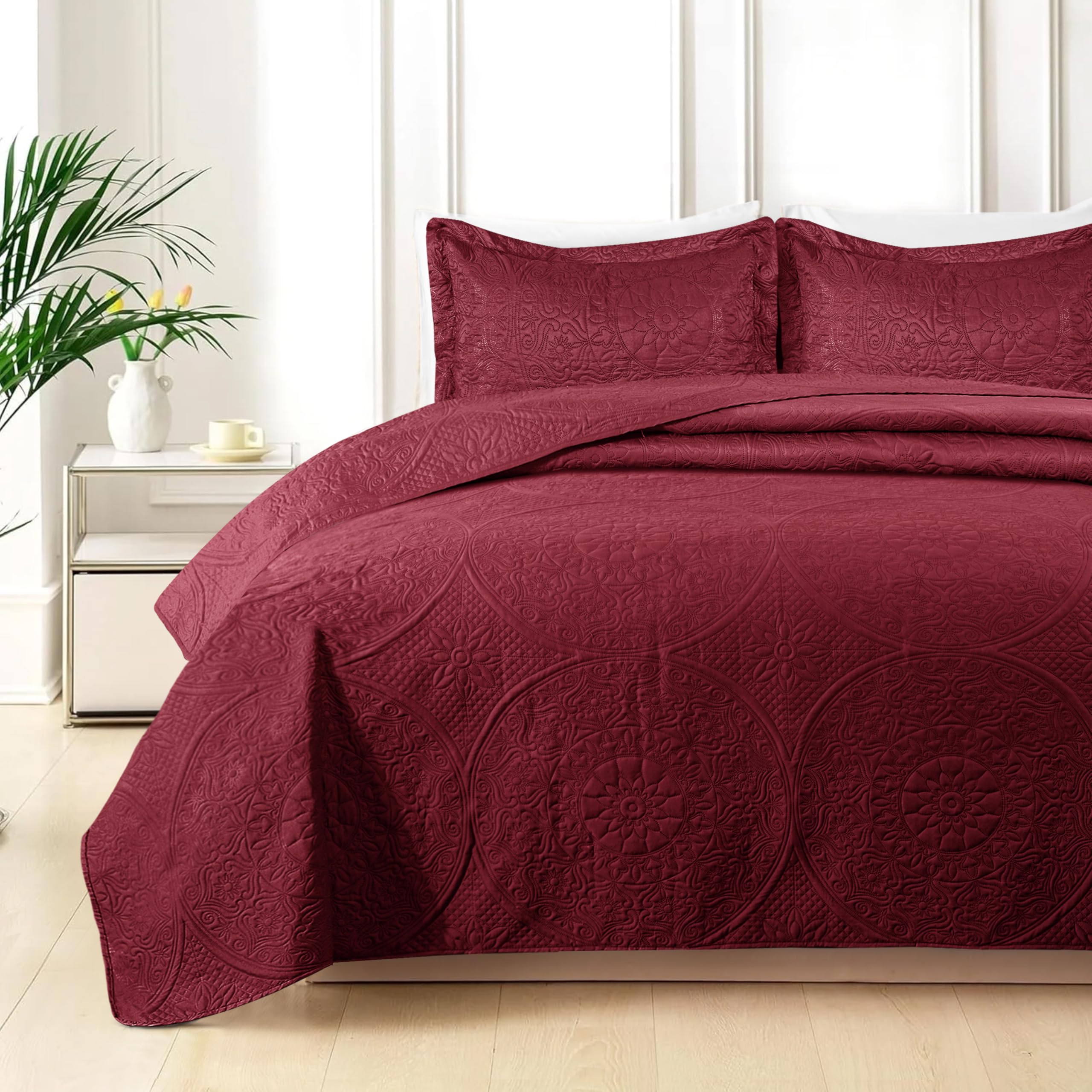Cotton Passion Quilt Bedding Set - Lightweight Quilted Microfiber Bedspread Floral Pattern