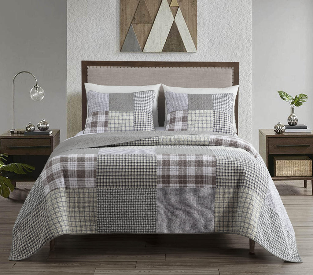 Chezmoi Collection Washed Patchwork Cotton Quilt Set - Soft Lightweight Breathable Reversible Quilted Bedspread for All Seasons