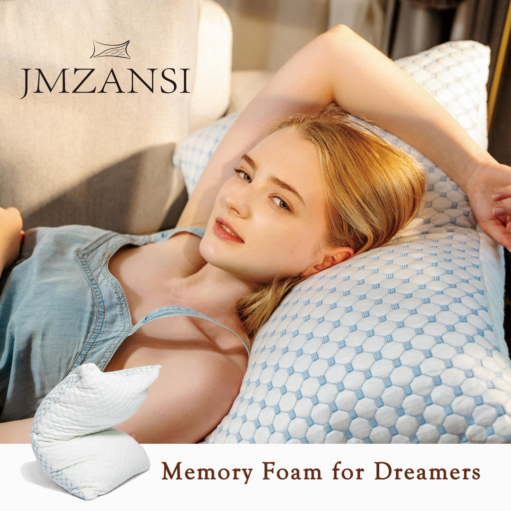 JMZANSI Premium Adjustable Shredded Memory Foam Pillow - Suitable for Side, Back, and Stomach Sleepers, with Cooling Fiber Machine Washable Cover