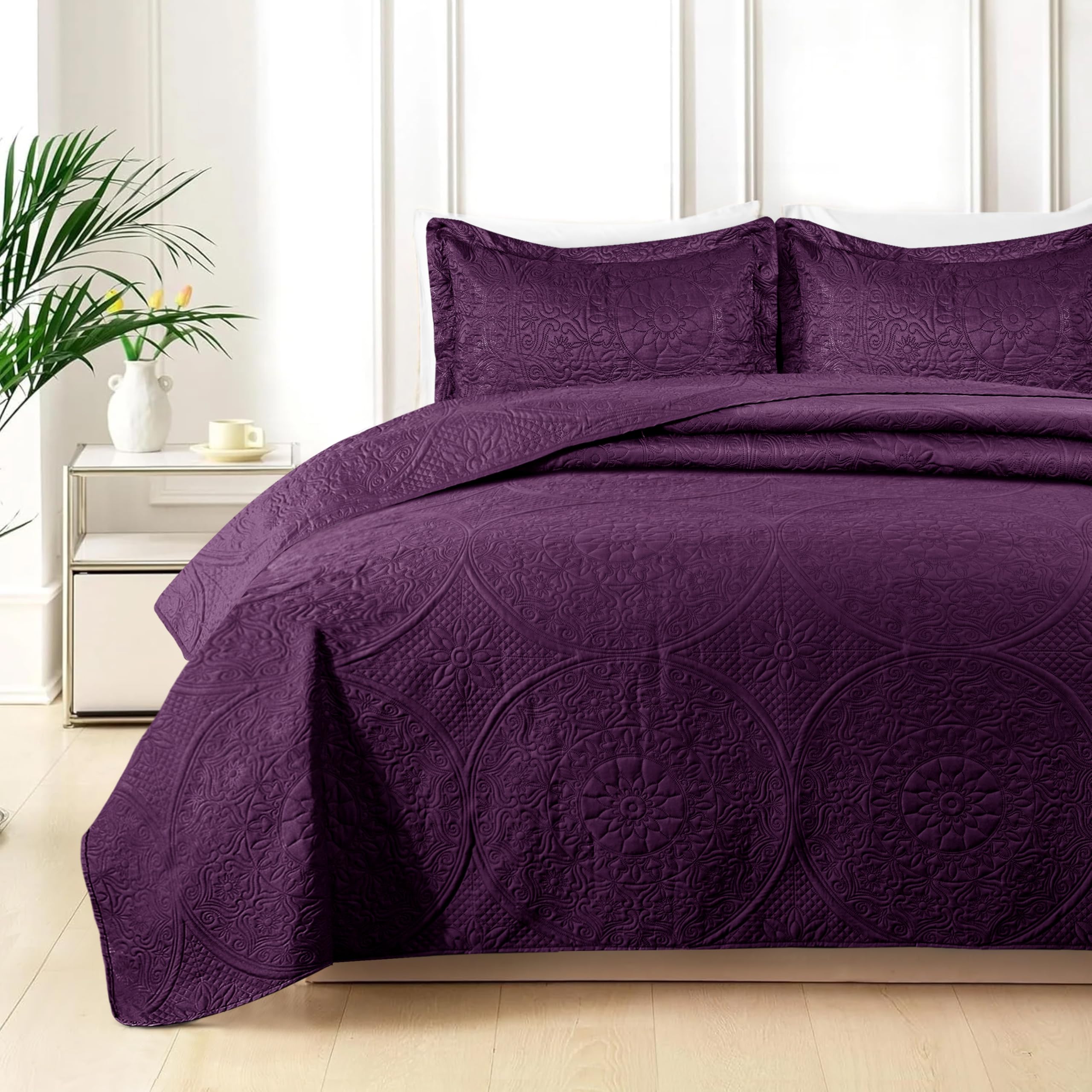 Cotton Passion Quilt Bedding Set - Lightweight Quilted Microfiber Bedspread Floral Pattern