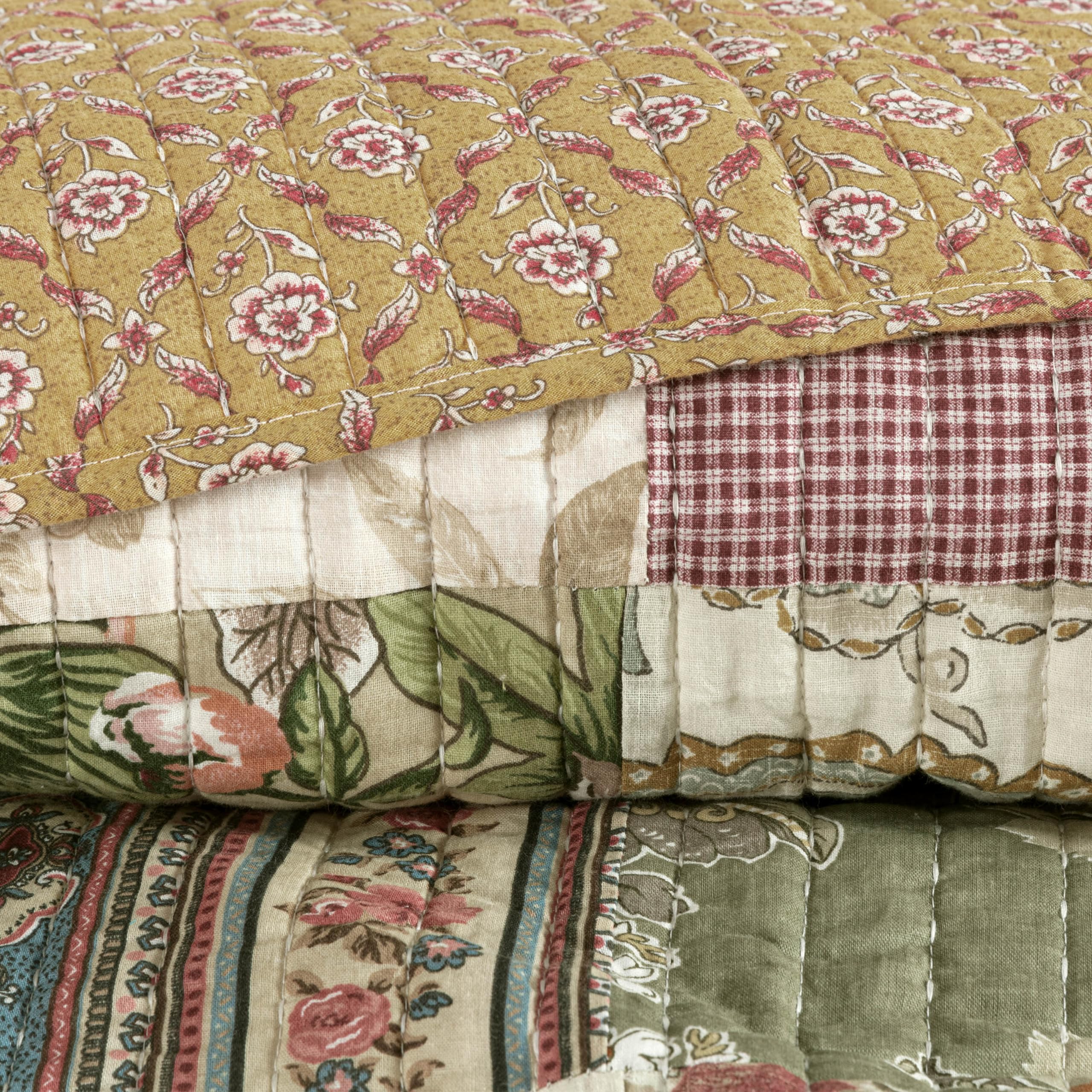 Chezmoi Collection Washed Patchwork Cotton Quilt Set - Soft Lightweight Breathable Reversible Quilted Bedspread for All Seasons