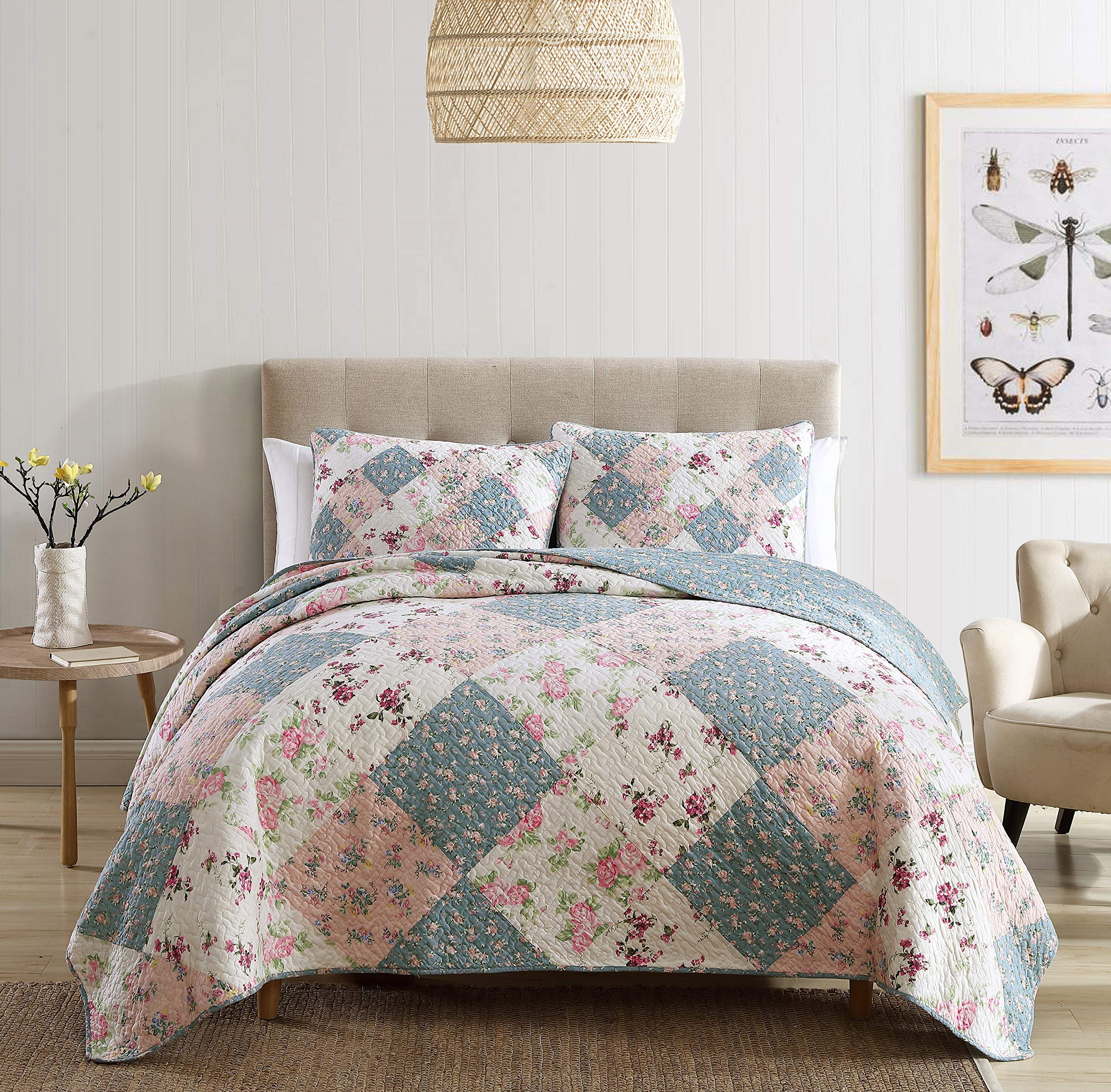 Chezmoi Collection Washed Patchwork Cotton Quilt Set - Soft Lightweight Breathable Reversible Quilted Bedspread for All Seasons
